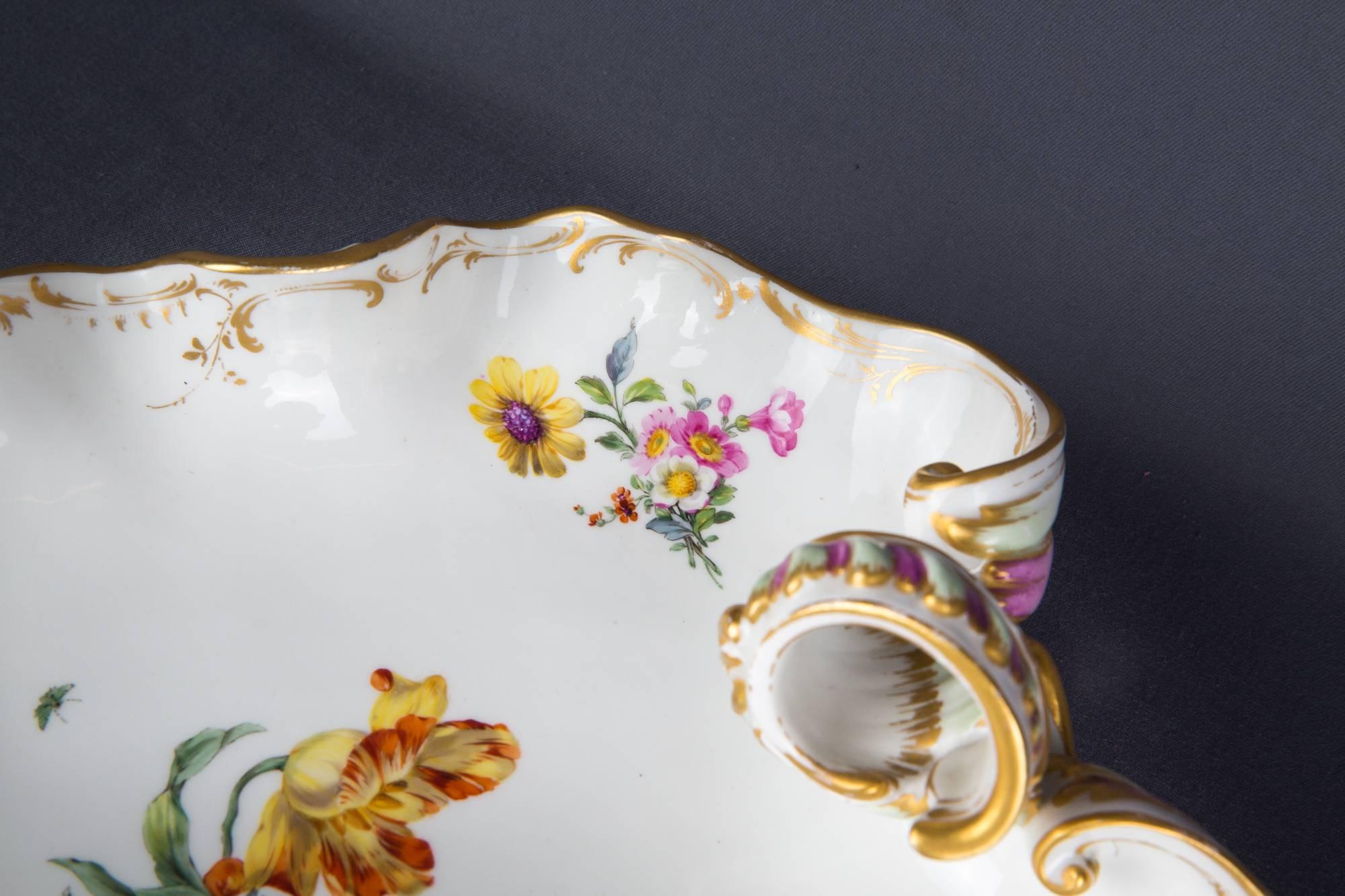 20th Century Huge KPM Berlin Bowl with a Lot of Flowers and Very Much Gold
