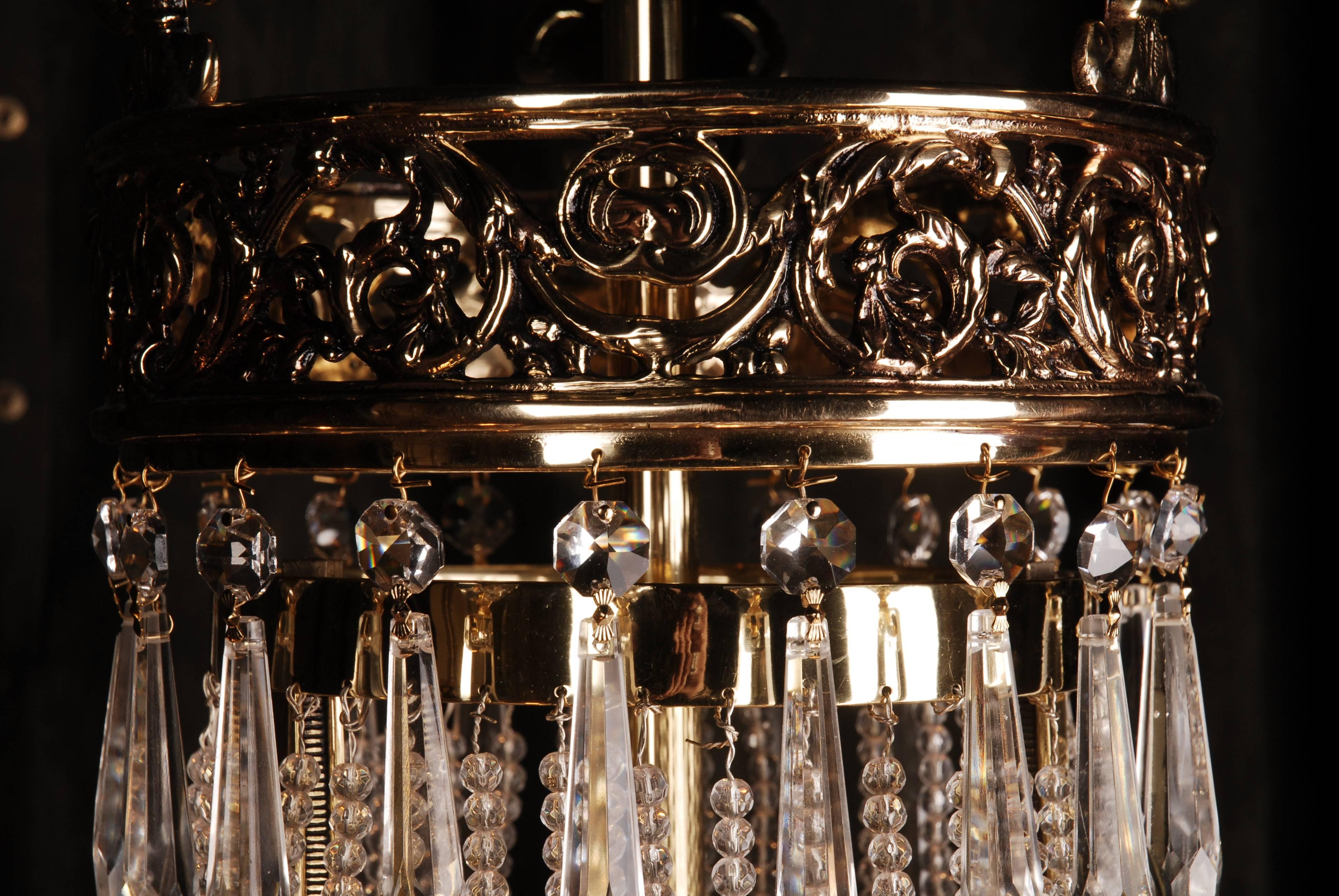 Gilt Basket Chandelier in antique Biedermeier Classicist Style brass gilt For Sale