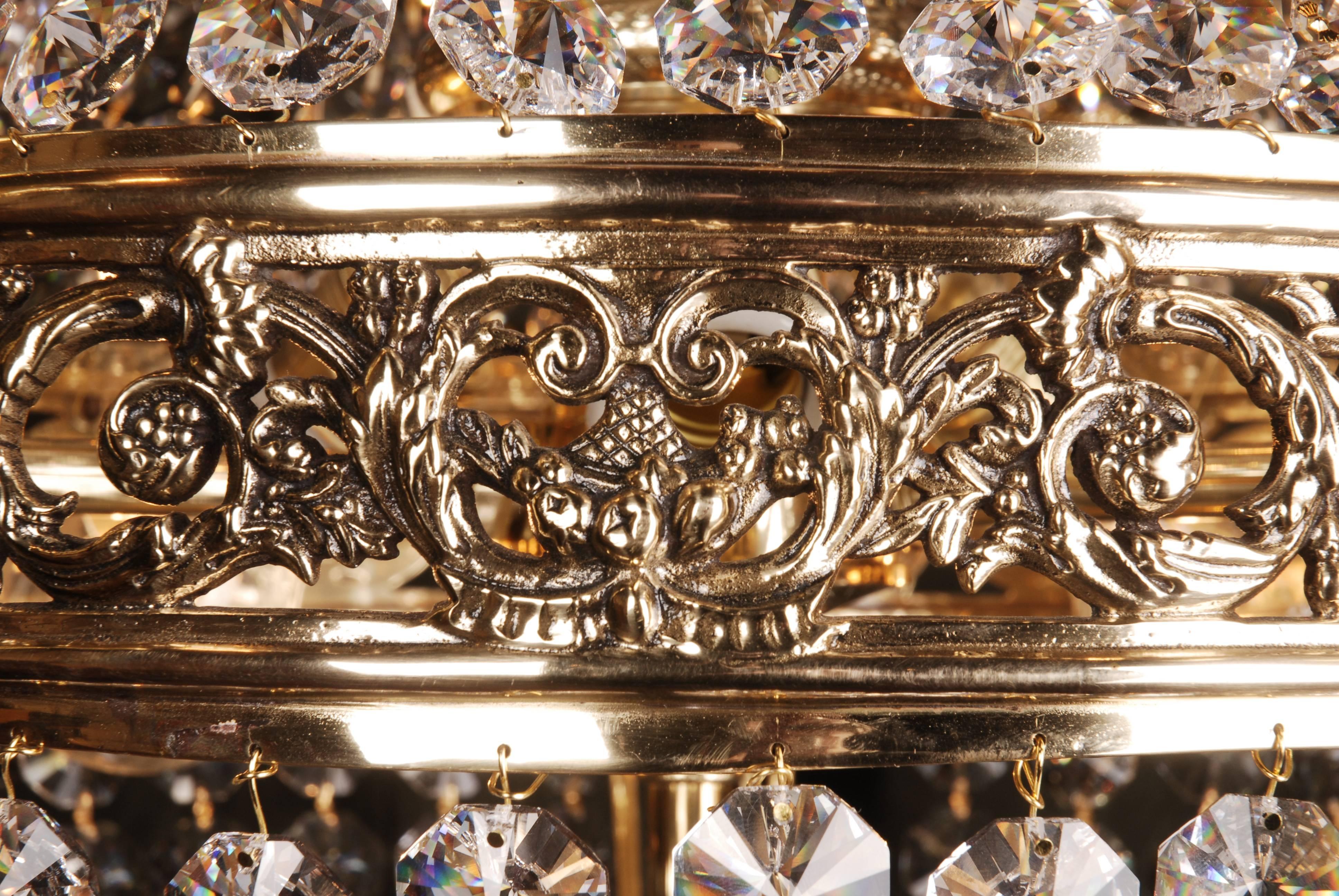 Basket Chandelier in antique Biedermeier Classicist Style brass gilt For Sale 1