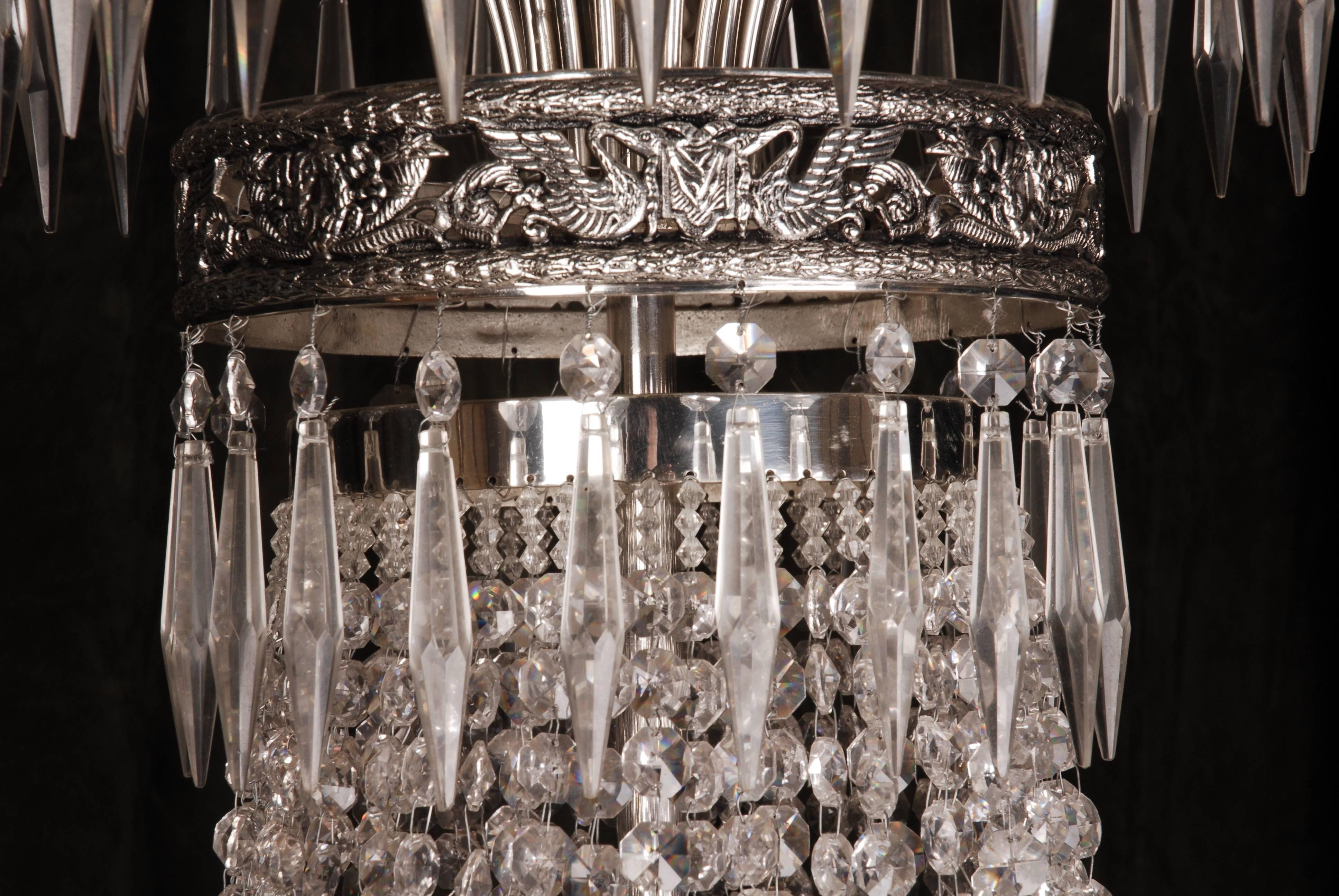 French Classicist Basket Chandelier silver in antique Empire Style brass hand crafted For Sale