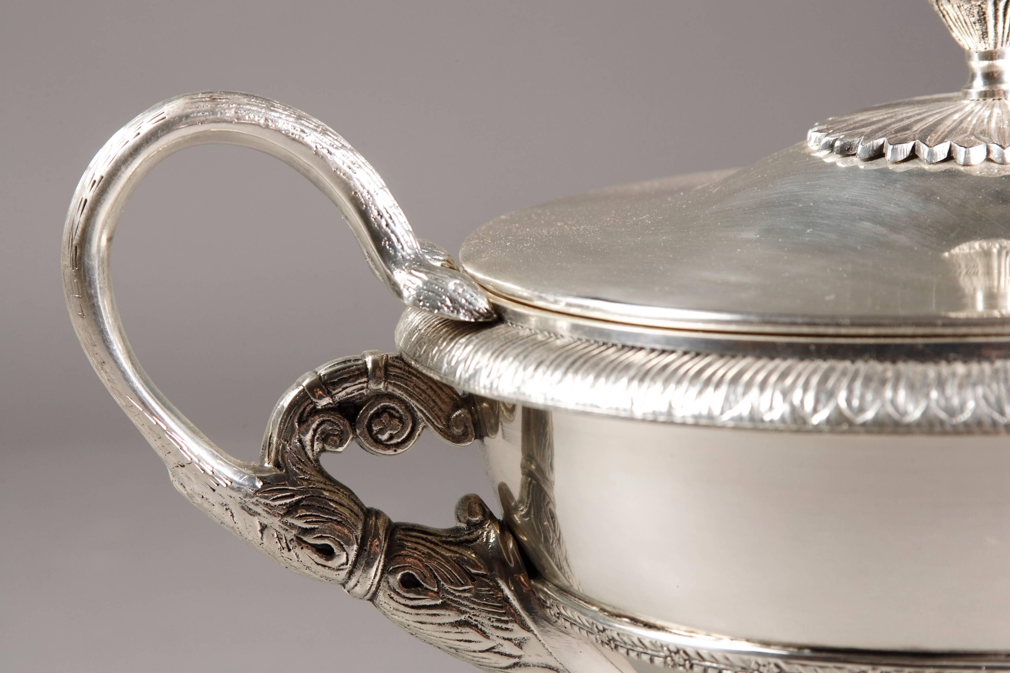 Galvanized Lidded Terrine in Empire Style after J.B. Claude Odiot For Sale