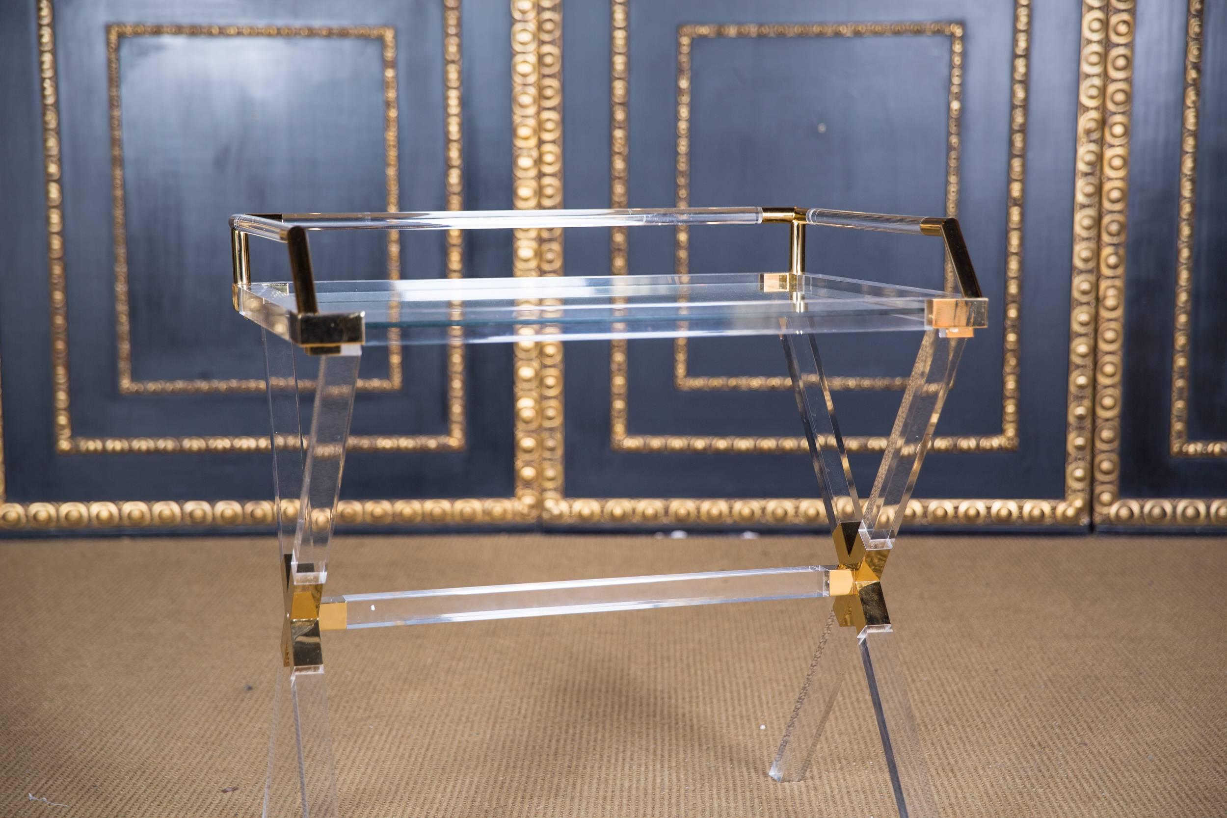 Modern High Quality Acrylic Serving Tray Table with Brass