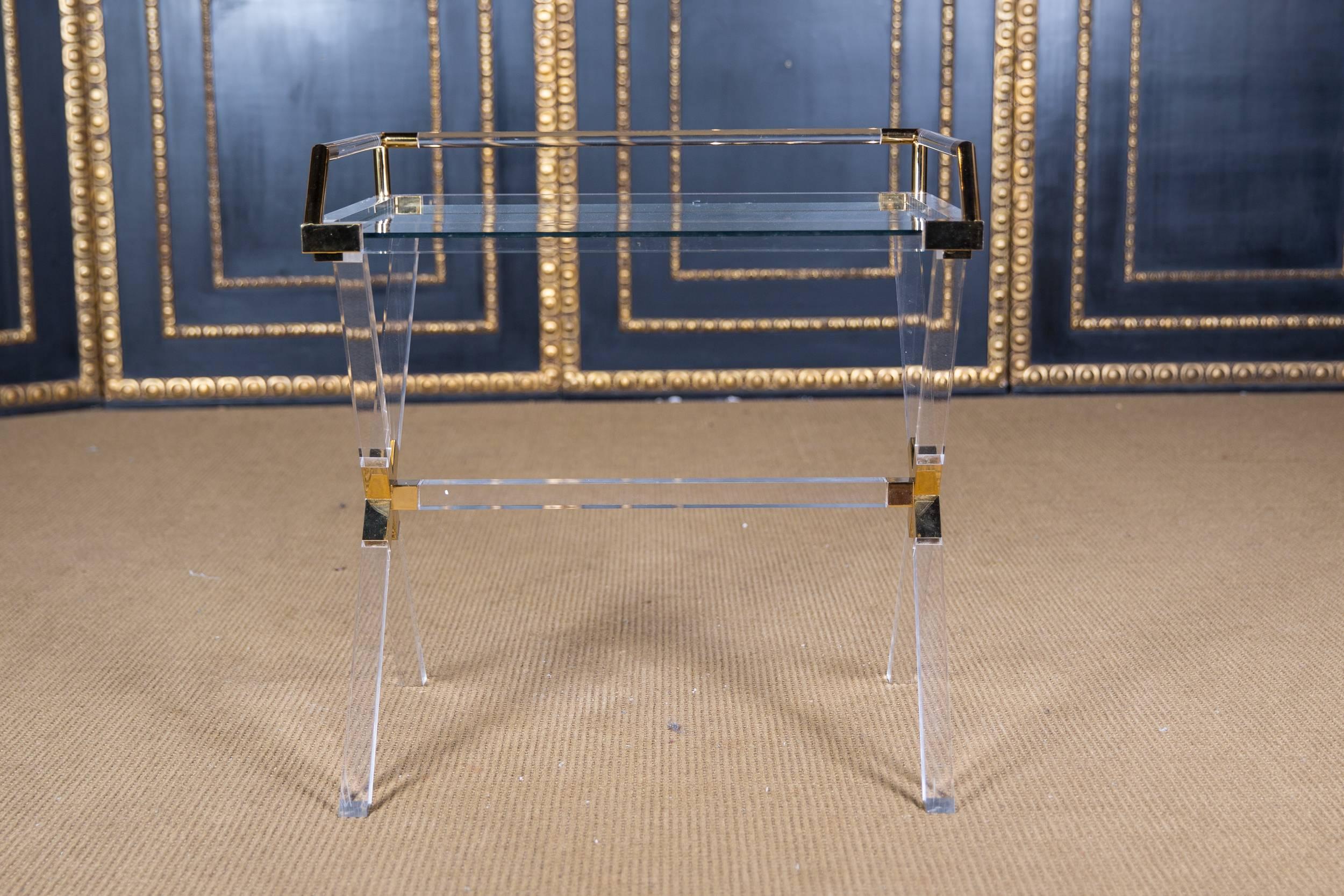 Italian High Quality Acrylic Serving Tray Table with Brass