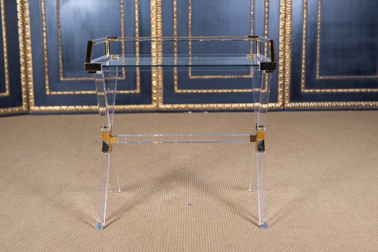 High Quality Acrylic Serving Tray Table with Brass For Sale at 1stDibs