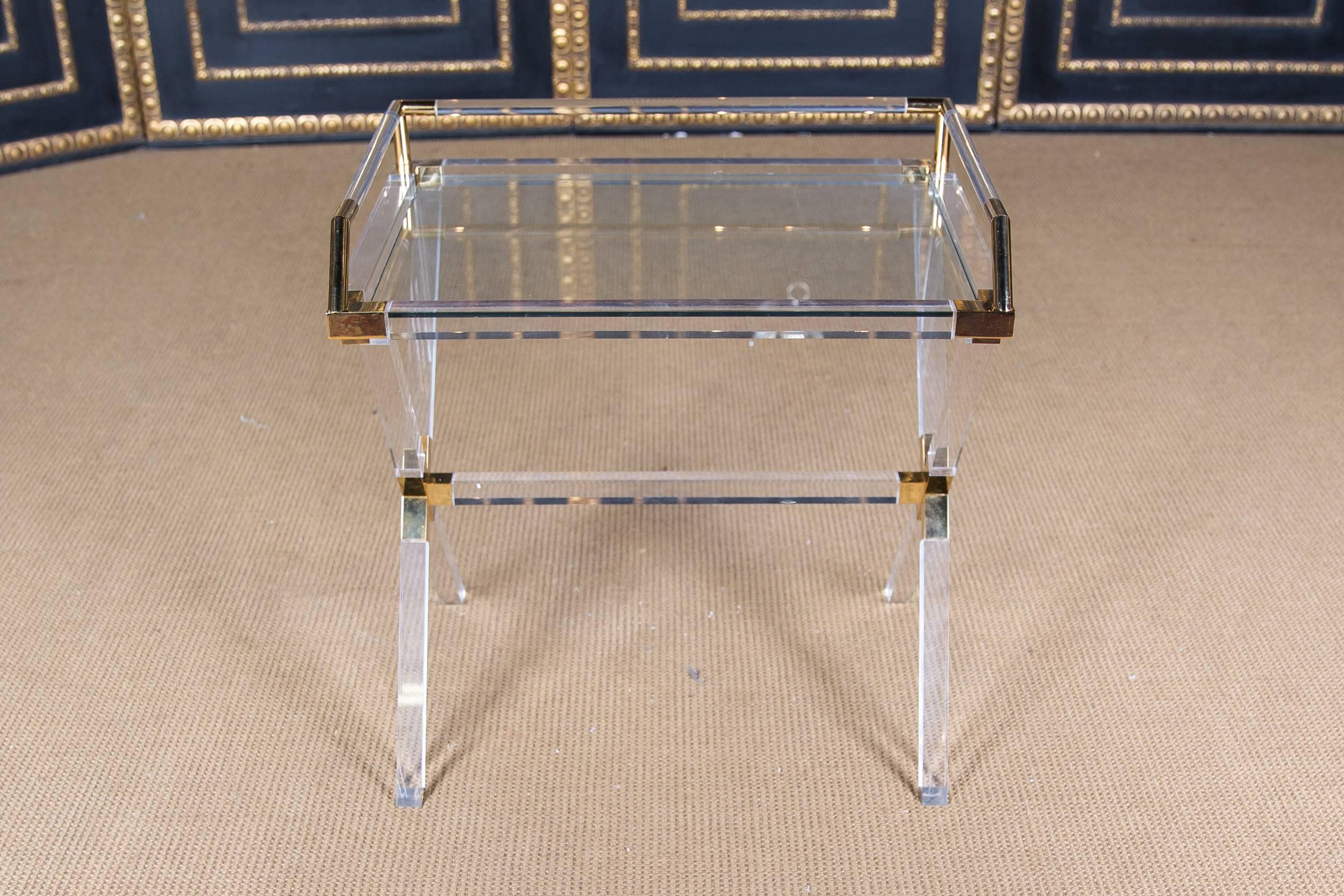 Contemporary High Quality Acrylic Serving Tray Table with Brass