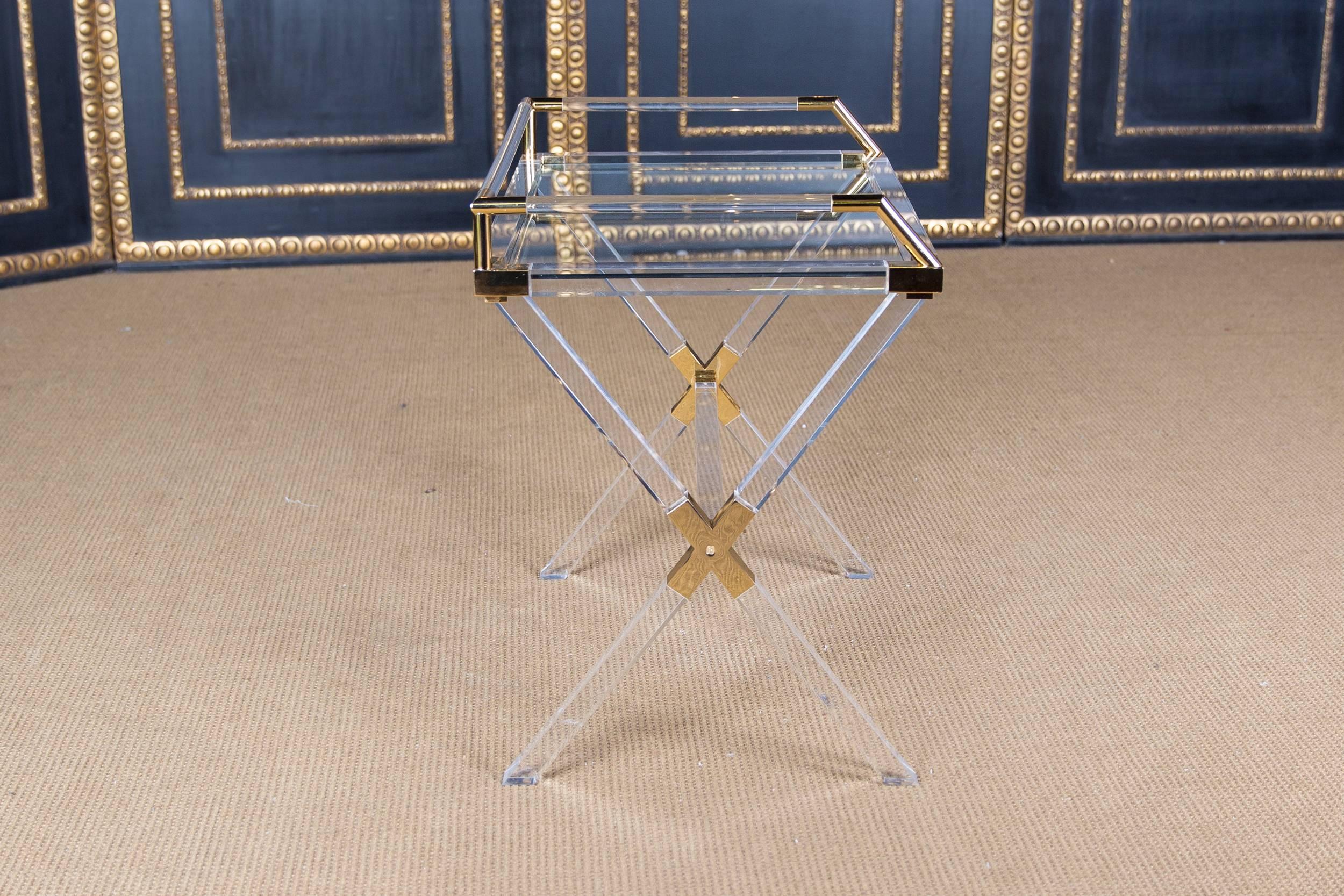 High Quality Acrylic Serving Tray Table with Brass 4