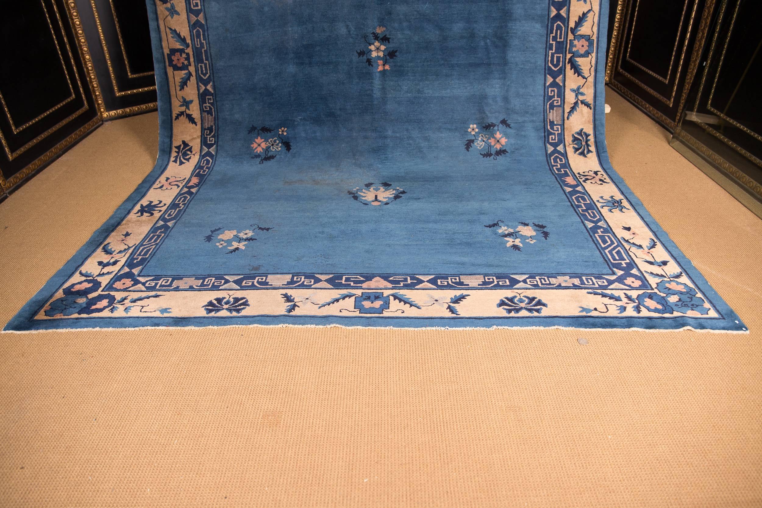 Other 19th Century Large Antique Chinese Carpet Rug in Blue