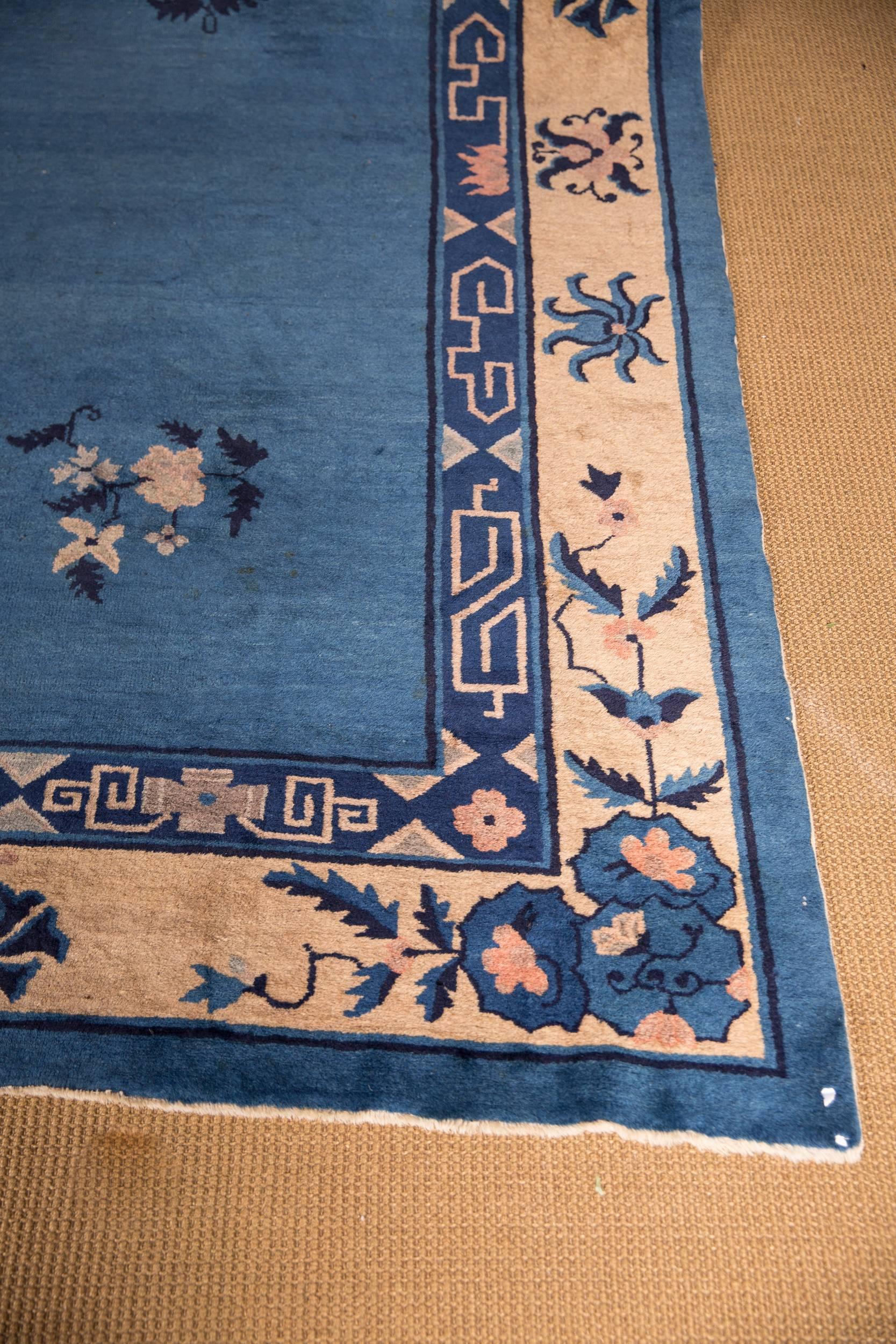 19th Century Large Antique Chinese Carpet Rug in Blue 2
