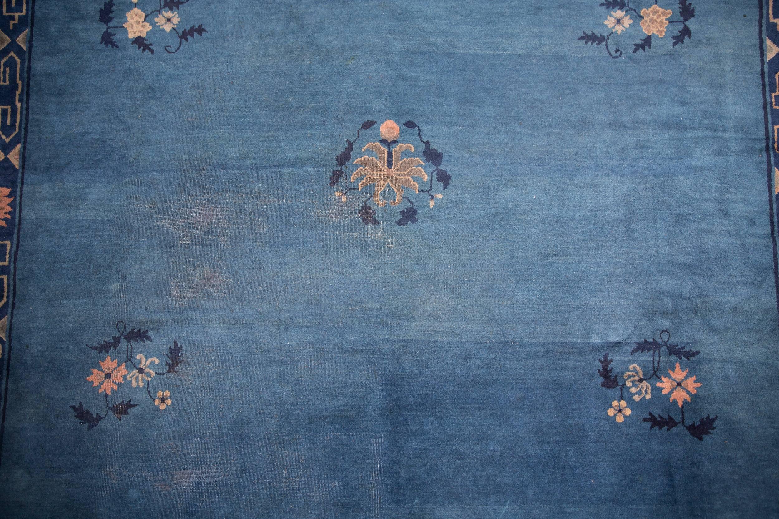 19th Century Large Antique Chinese Carpet Rug in Blue 3
