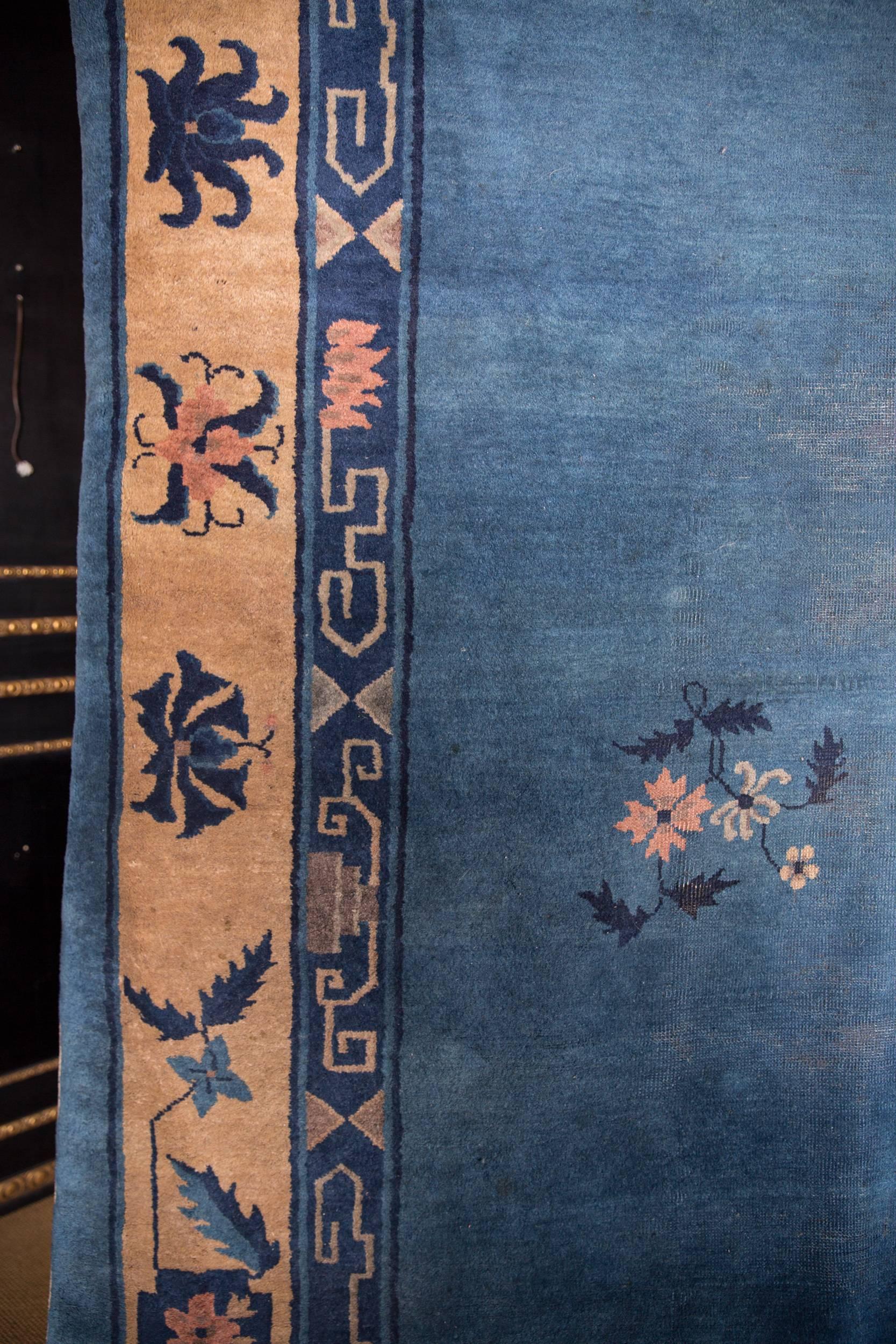 19th Century Large Antique Chinese Carpet Rug in Blue 4