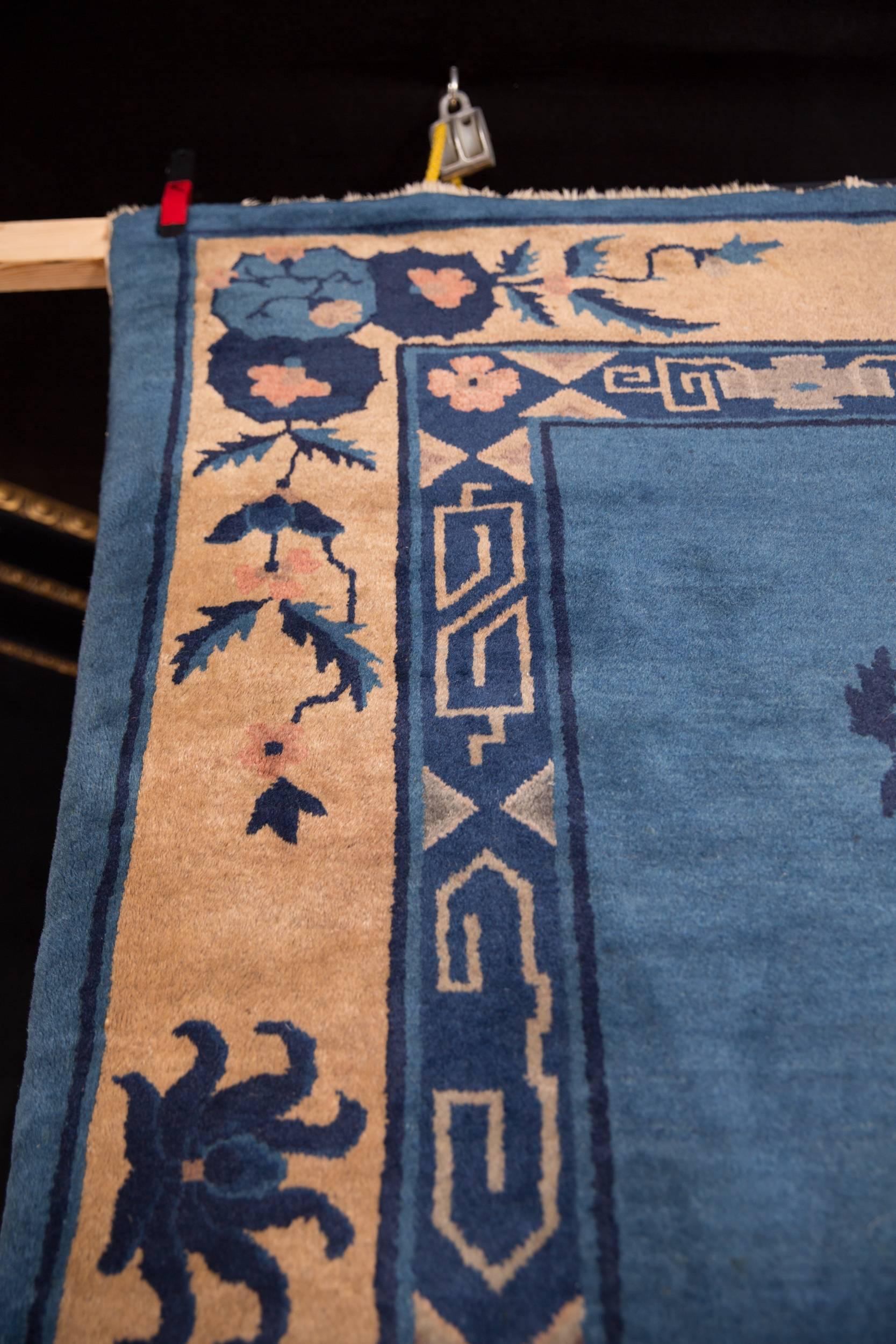 19th Century Large Antique Chinese Carpet Rug in Blue 5