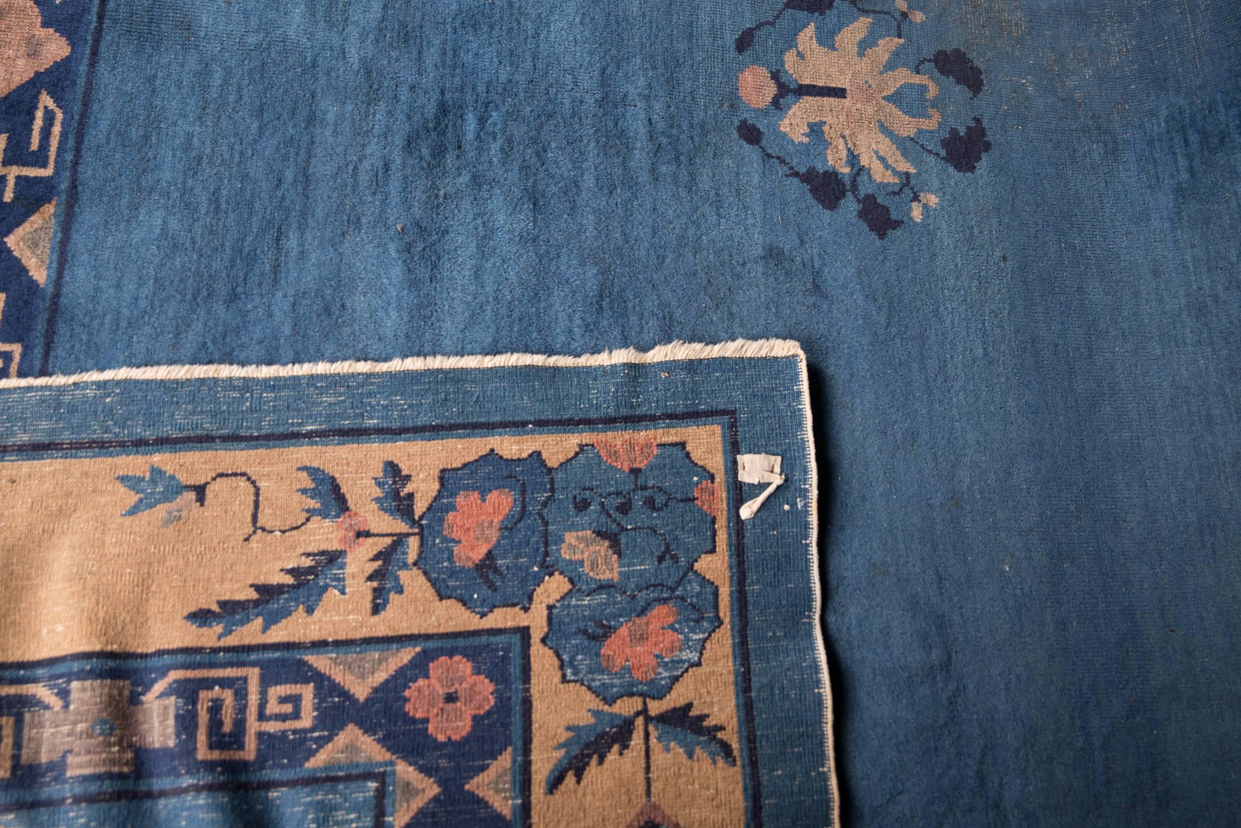 19th Century Large Antique Chinese Carpet Rug in Blue 6