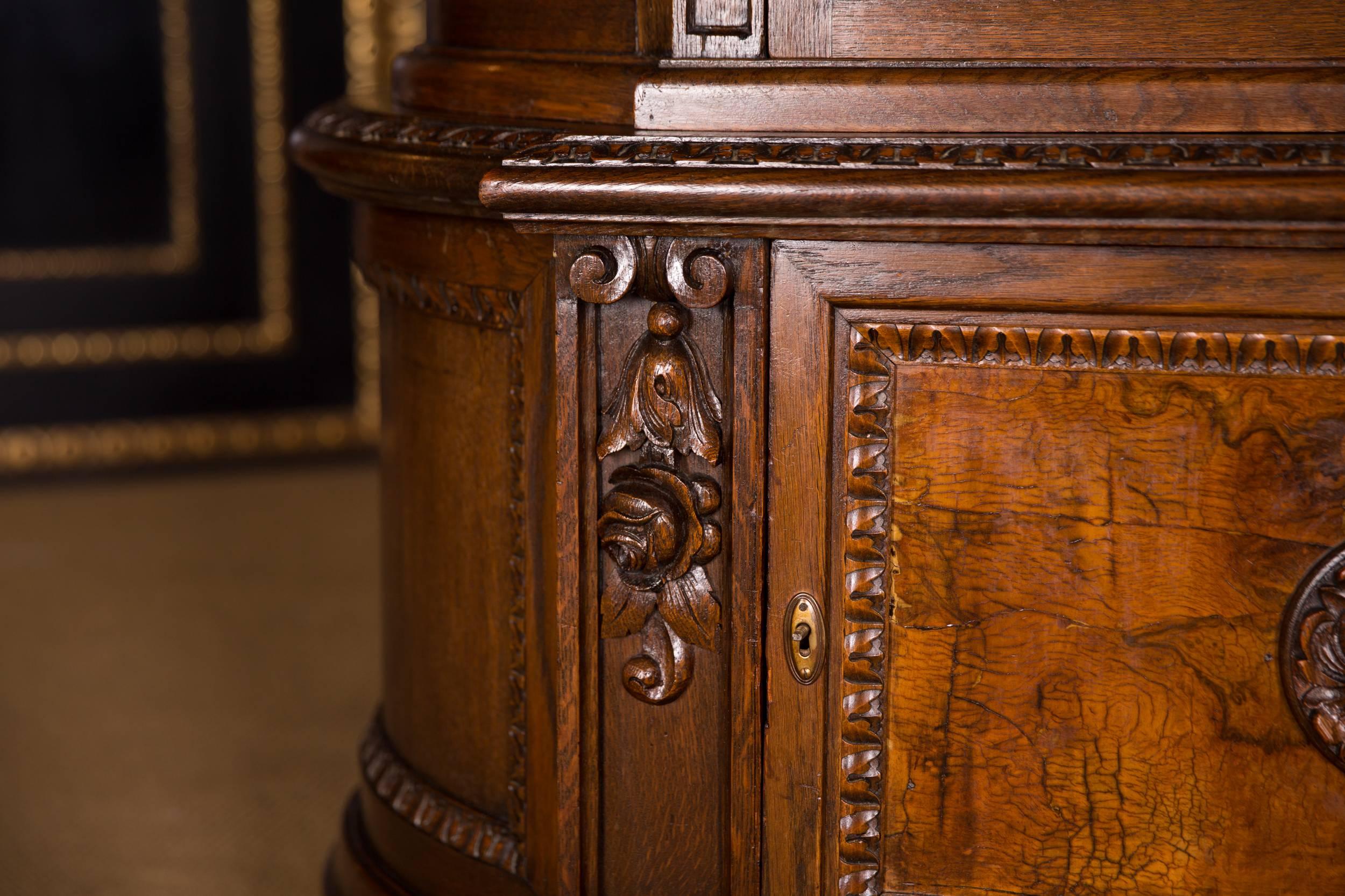 Oak 19th Century Antique Cabinet with Lions Feet Renaissance Revival