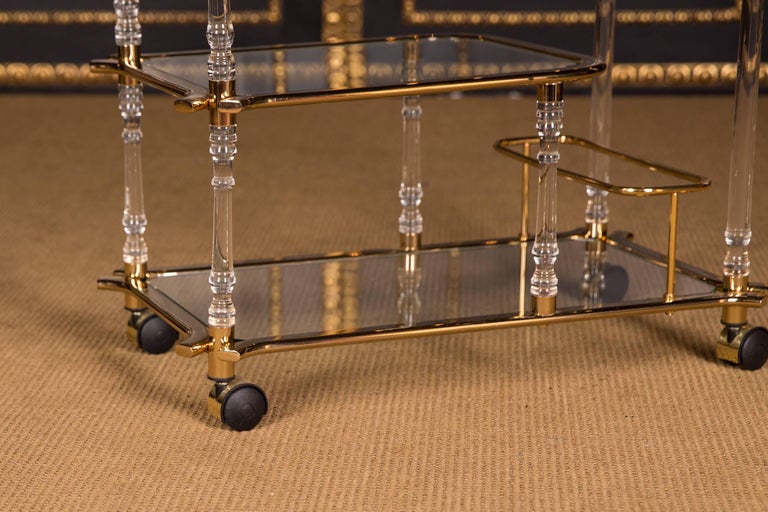 High Quality Acrylic Serving Tray Table with Brass For Sale at 1stdibs