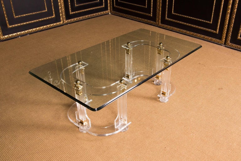 20th Century High Quality Acrylic Coffee Table with Gold Color For Sale