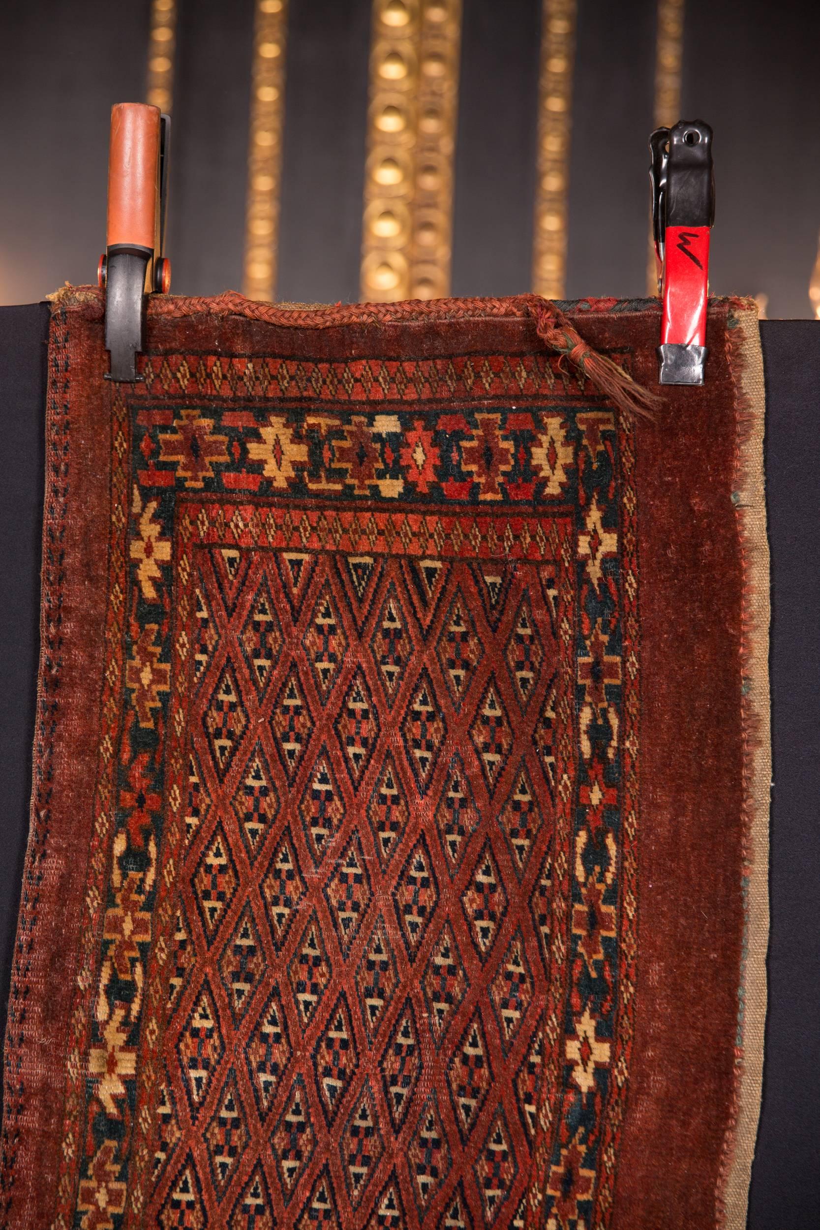 Rare small carpet in good historical condition. Size 40 cm x 80 cm.
 