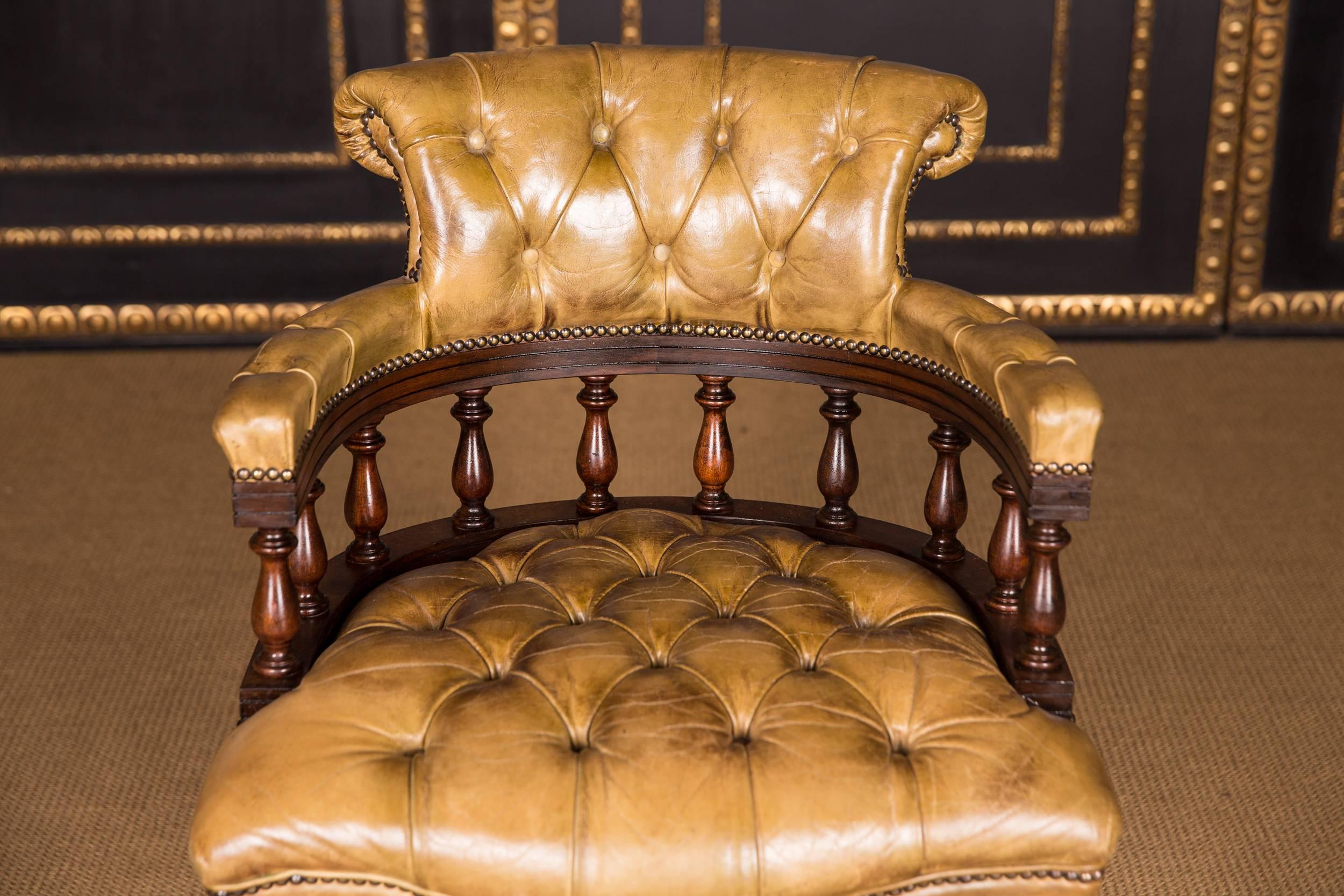 Hand-Crafted Late 19th Century Original Antique English Chesterfield Leather Armchair