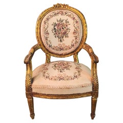 Armchair in antique Louis Seize Style Tapestry Fabric Gildet beech 