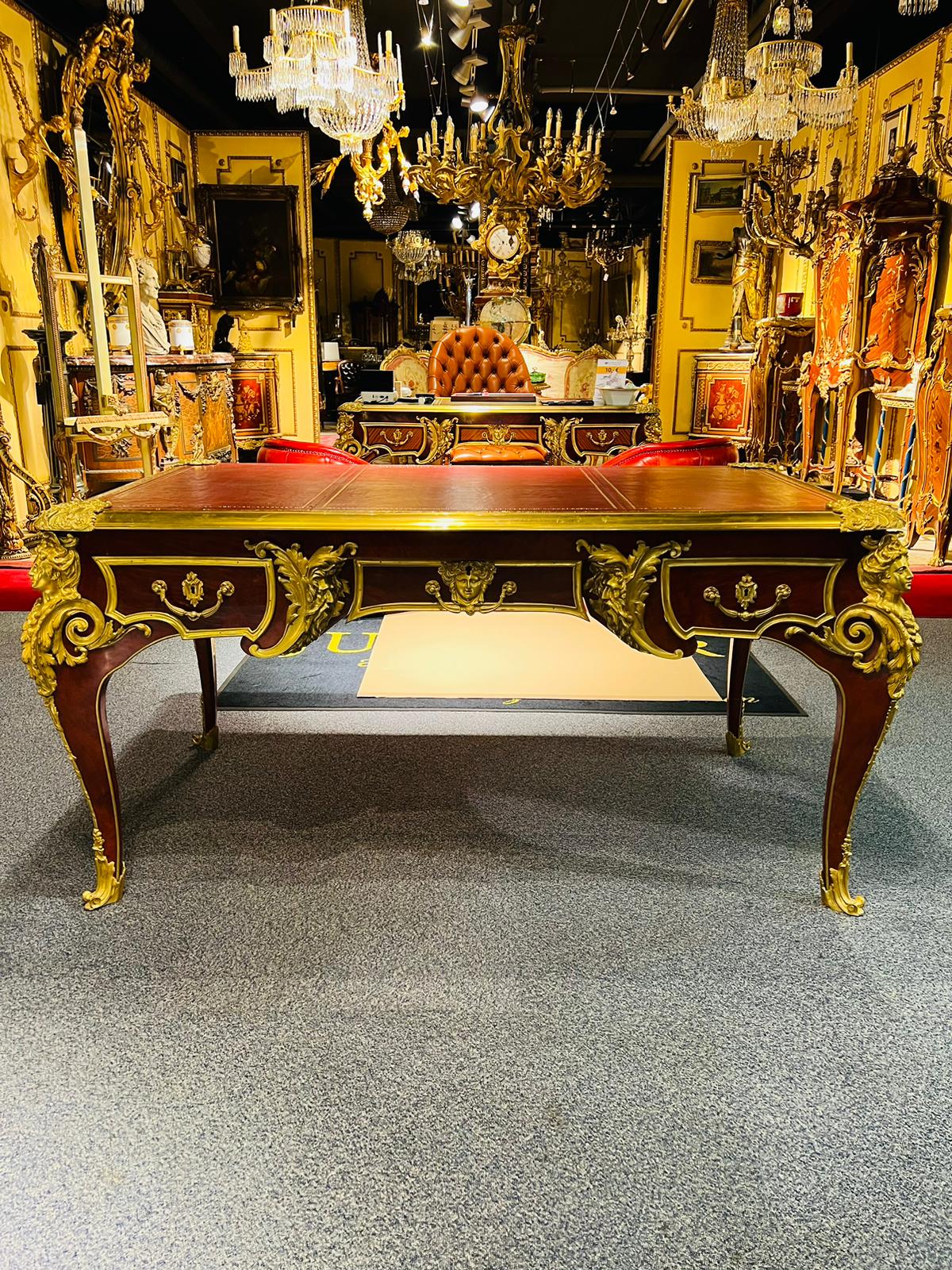 Majestic French Bureau Plat Desk antique According to Andre C. Boulle bronzed For Sale