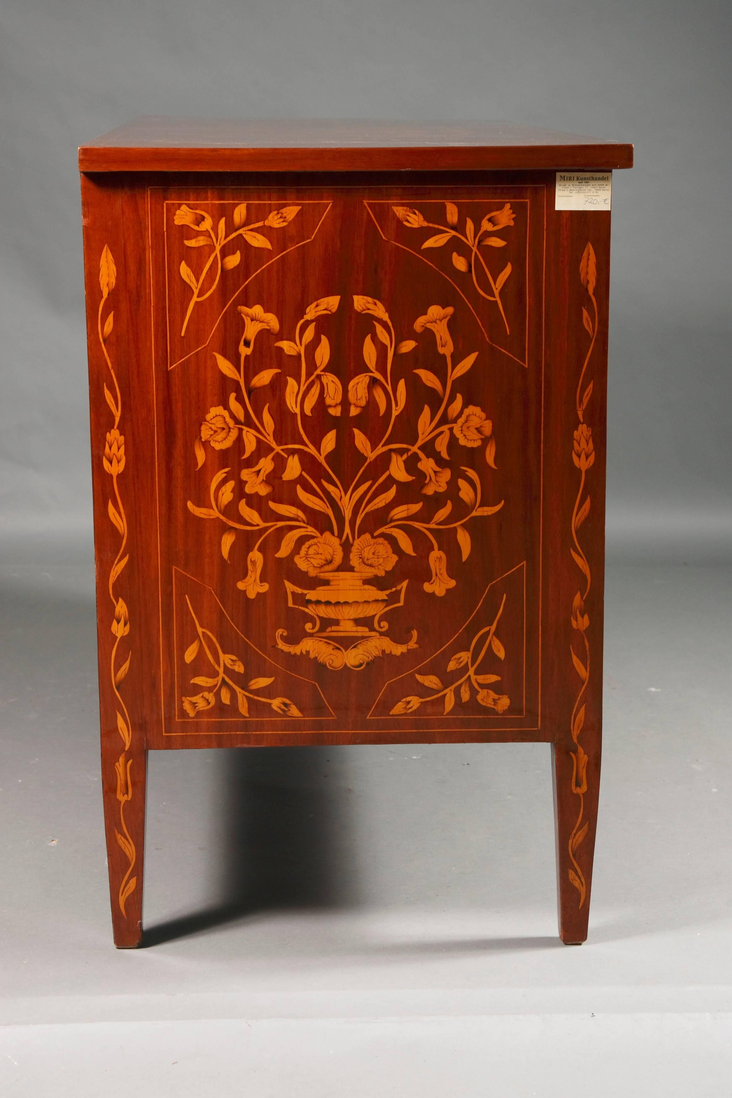 Softwood Marquetry Inlaid Commode in Neoclassical Style, Mahagony and Maple Veneer