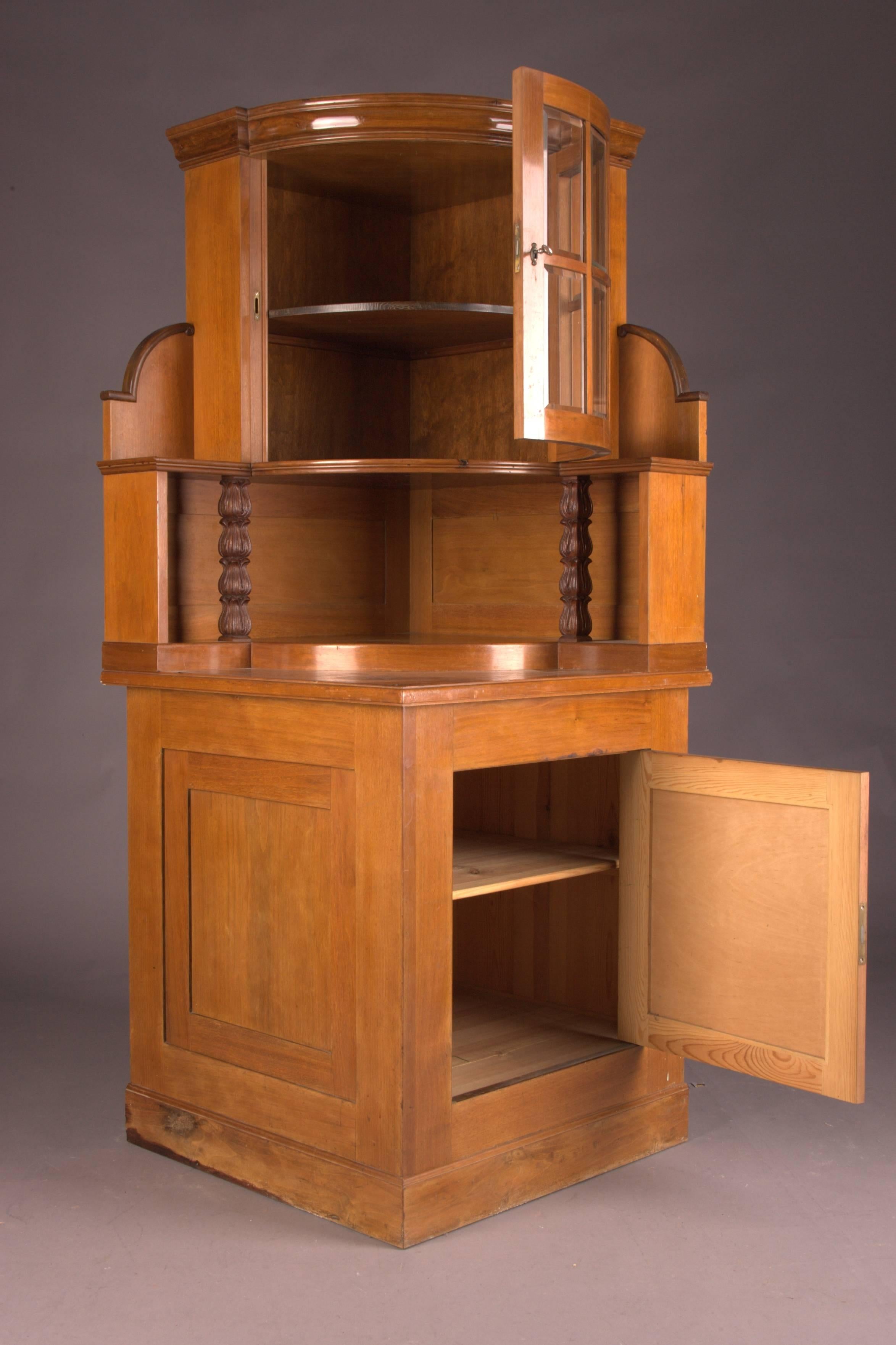 Early 20th Century, Art Nouveau Corner Cupboard Walnut on Solid Conifer 2
