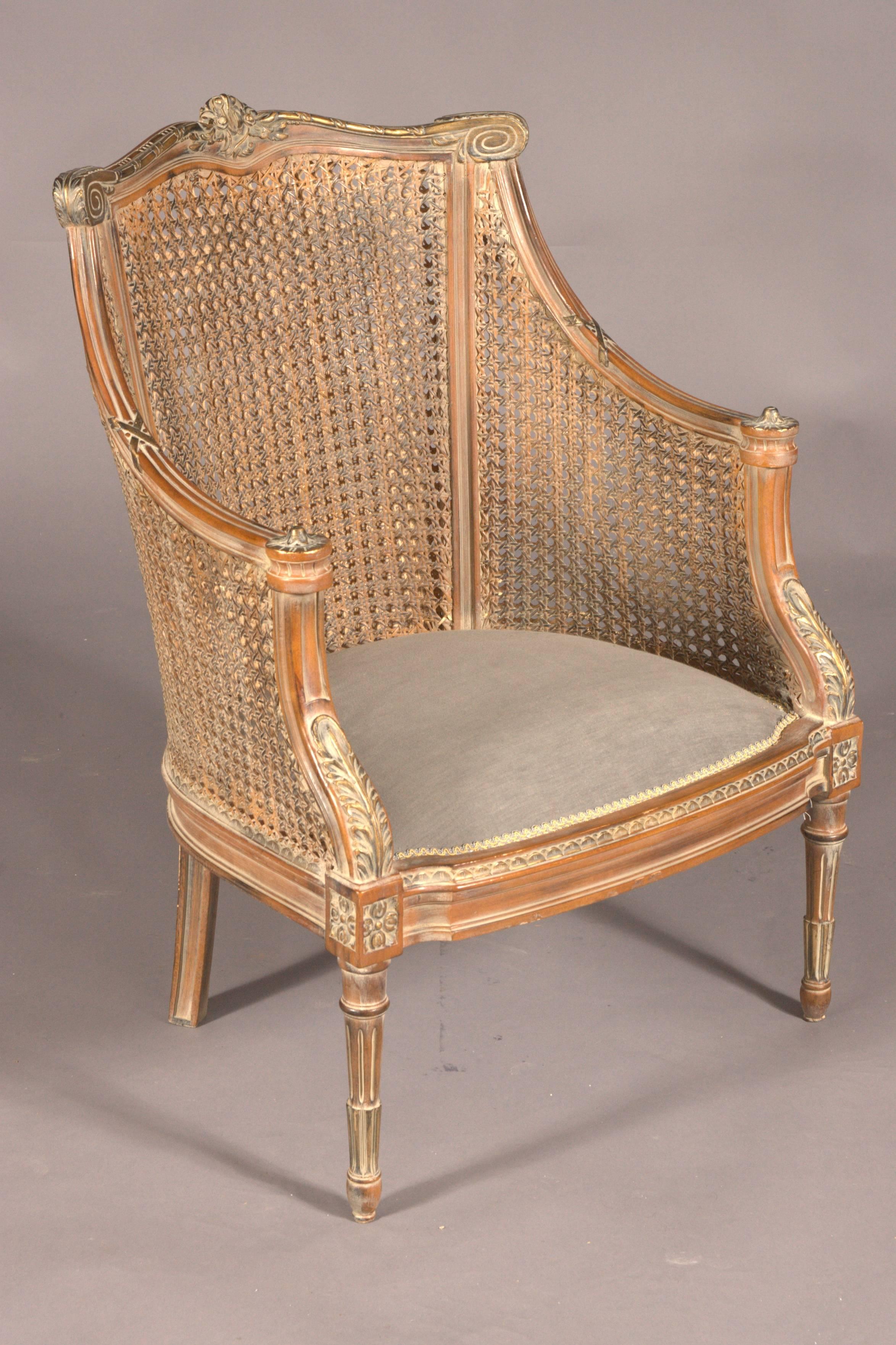 Regency 20th Century Elegant Chair Set in English Style, Carved and Colored Beechwood