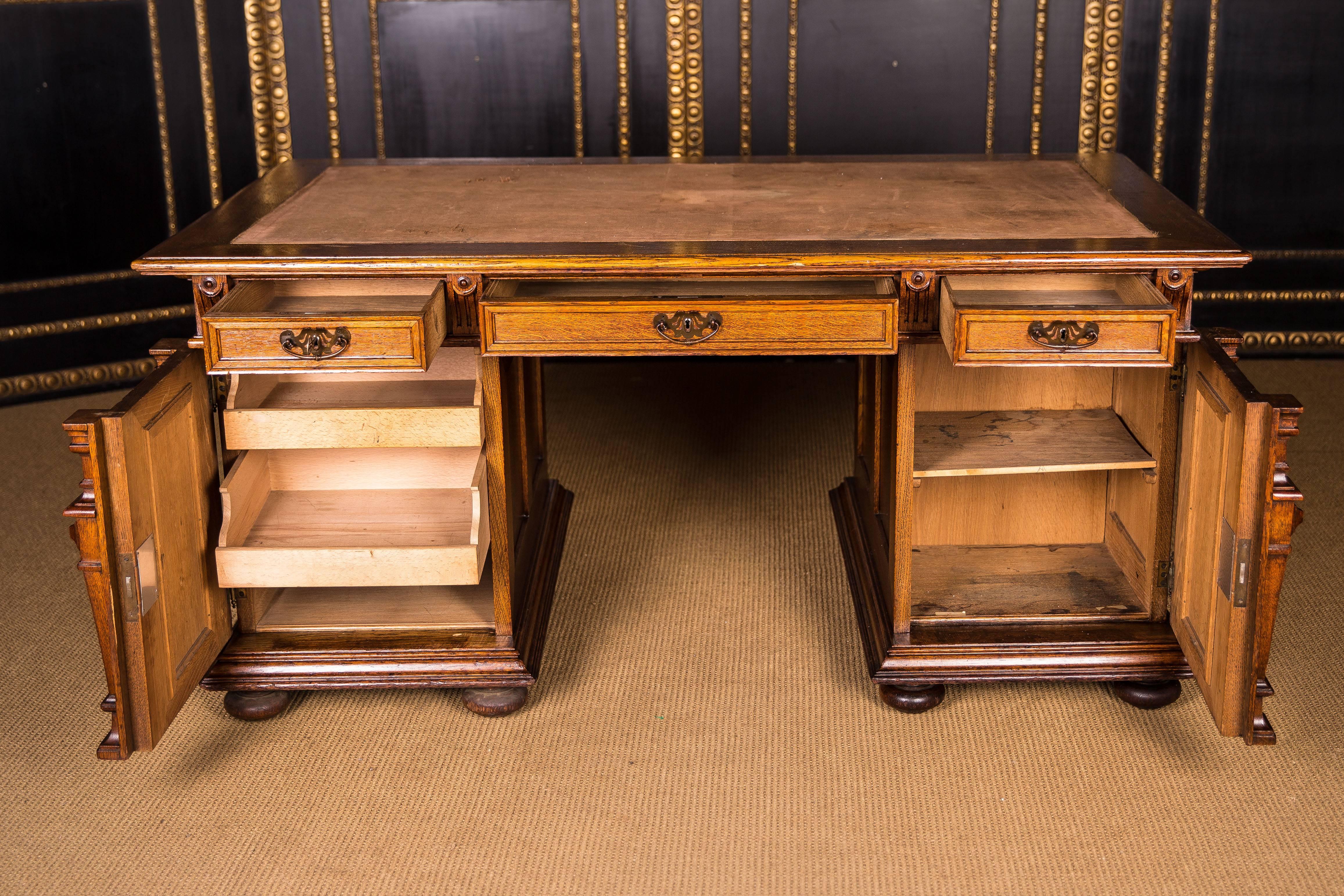 Hand-Carved Monumental German Gründerzeit Partner Desk, circa 1880