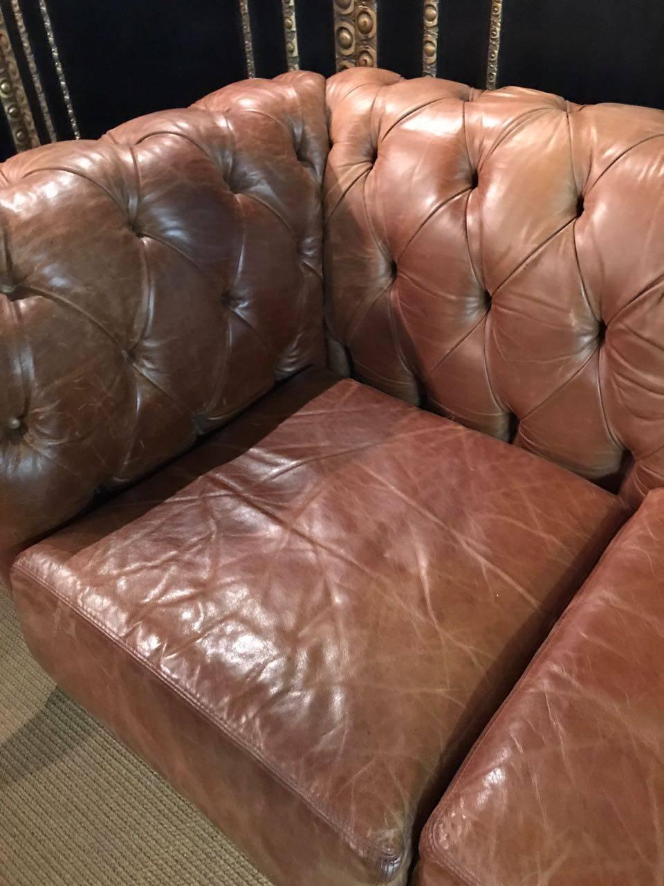 20th Century Chesterfield Seating Set in Vintage Style, Genuine Leather Beautiful Patina