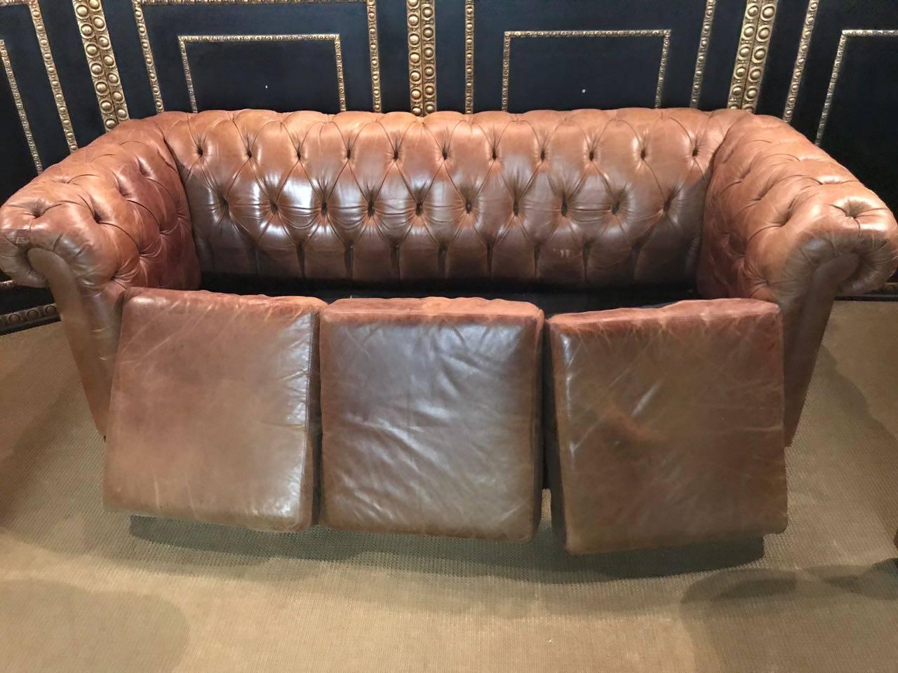 Chesterfield Seating Set in Vintage Style, Genuine Leather Beautiful Patina 3