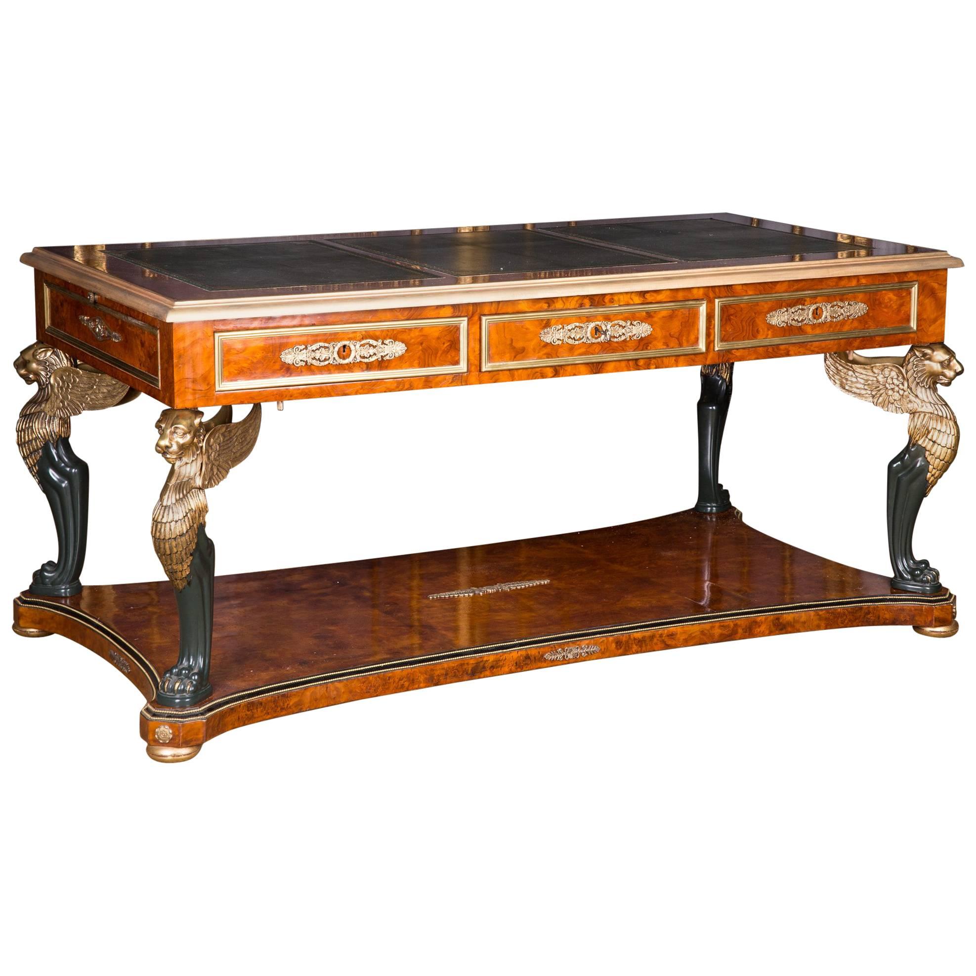 20th Century, French Desk or Bureau Plat with Lions in the Empire Style