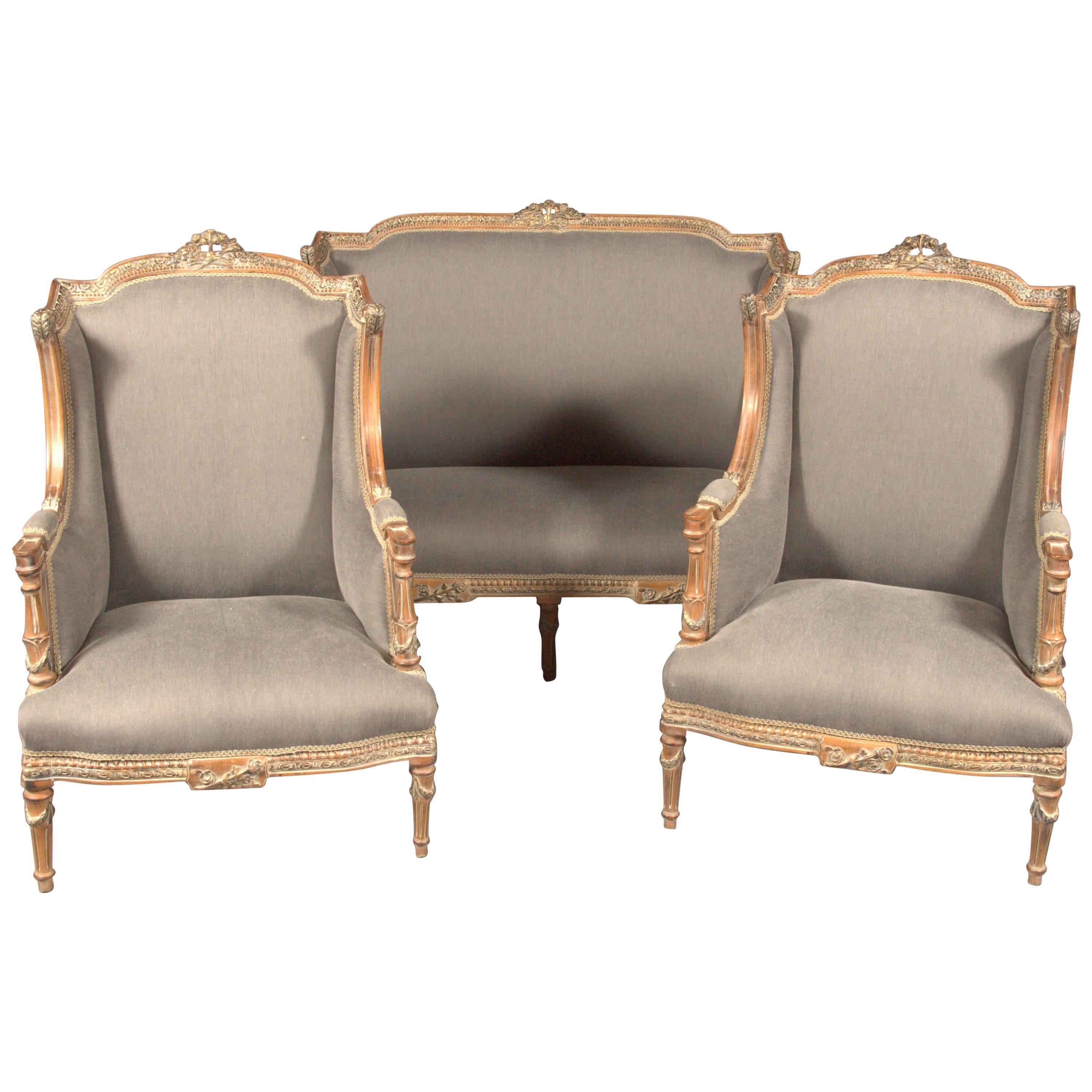 20th Century Classic Seating Set of Three Pieces in the Louis XVI Style