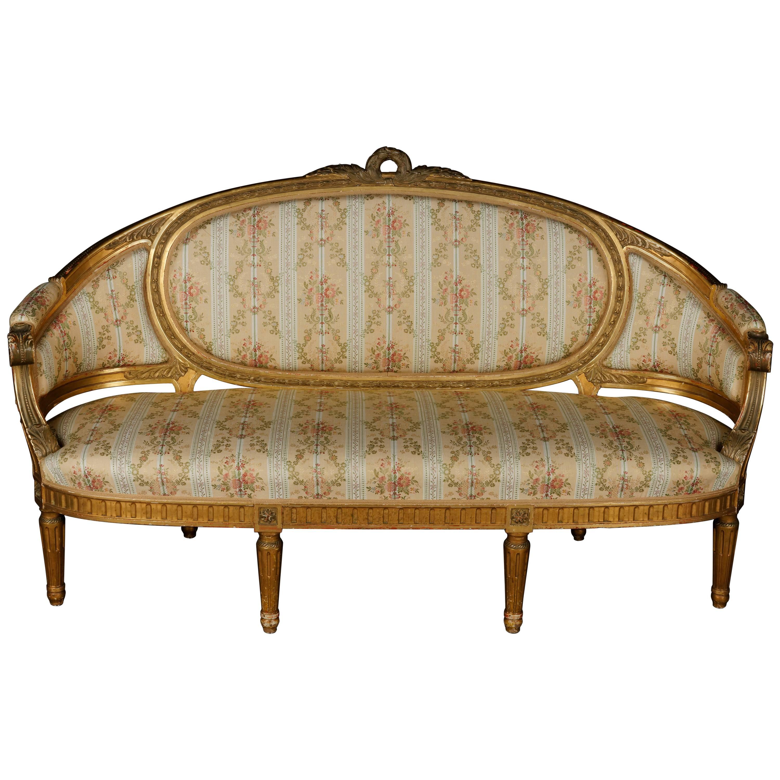 19th Century Sofa in Louis XVI Style, Solid Beechwood Poliment Gilded