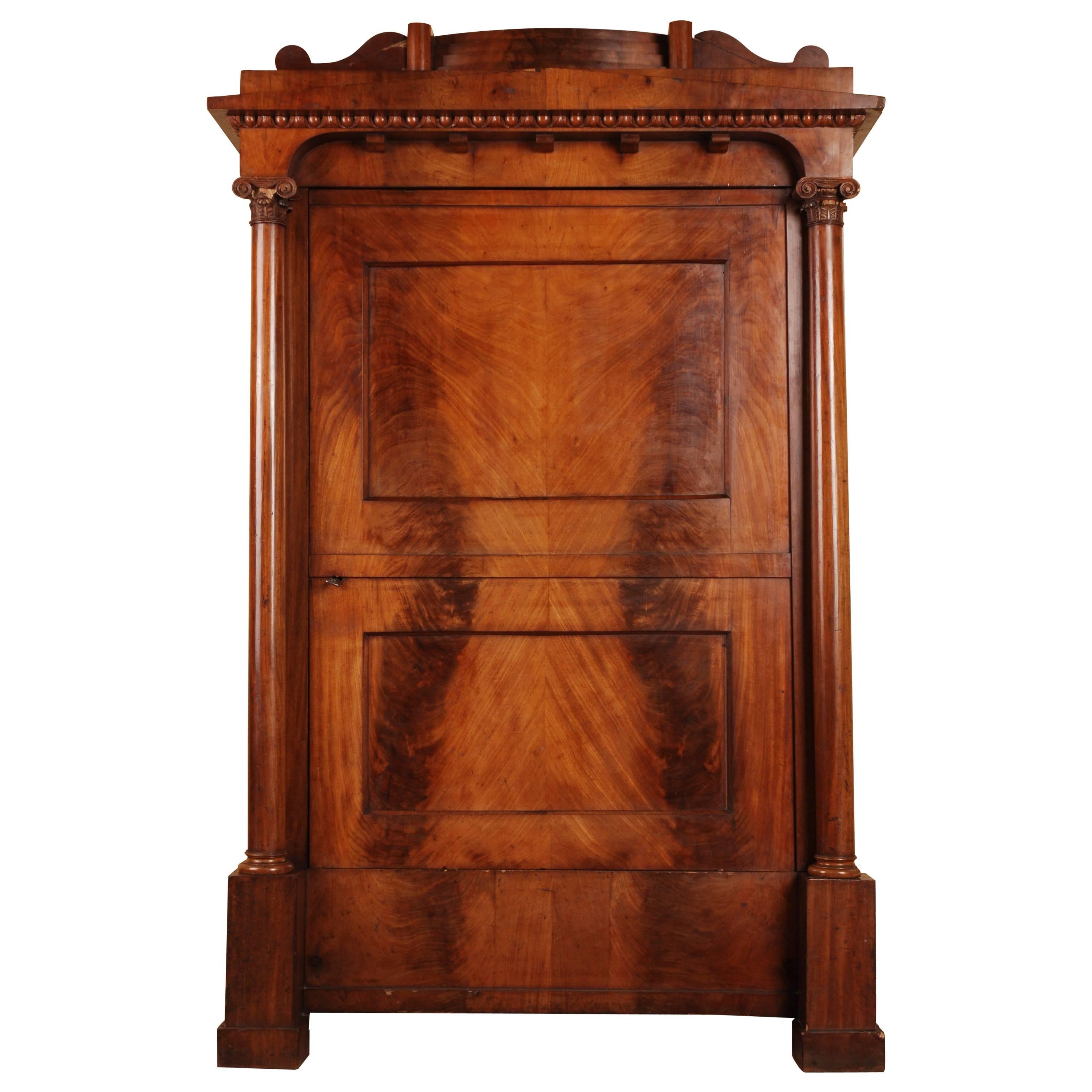 19th Century Original Biedermeier Cabinet, Cuba Mahogany Veneer Warm Patina