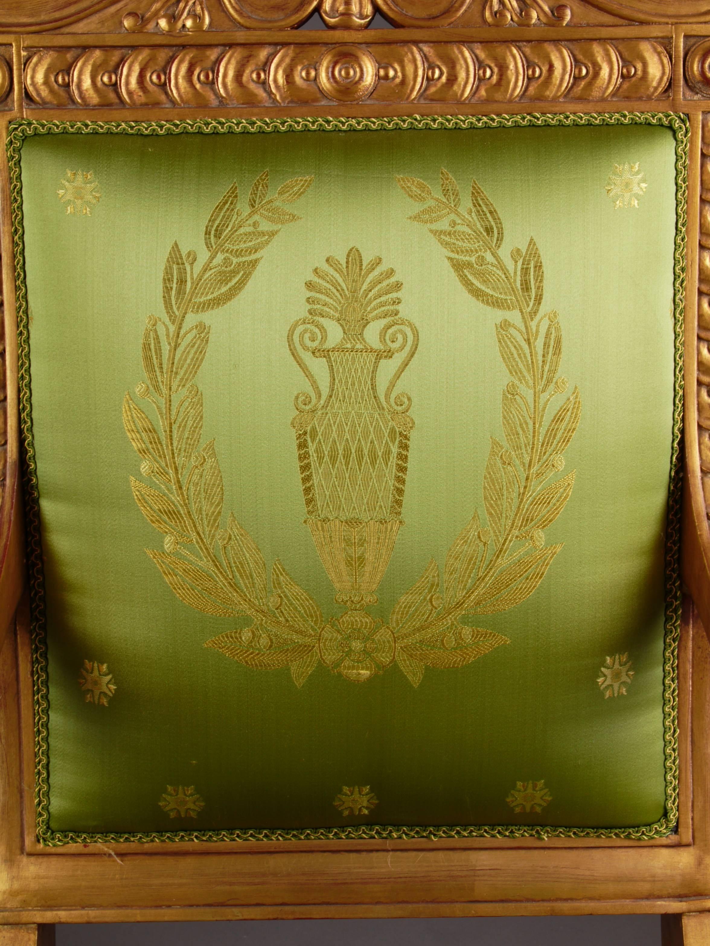 20th Century Napoleonic Swan Chair in the Empire Style Beechwood Poliment Gilded (Handgeschnitzt)