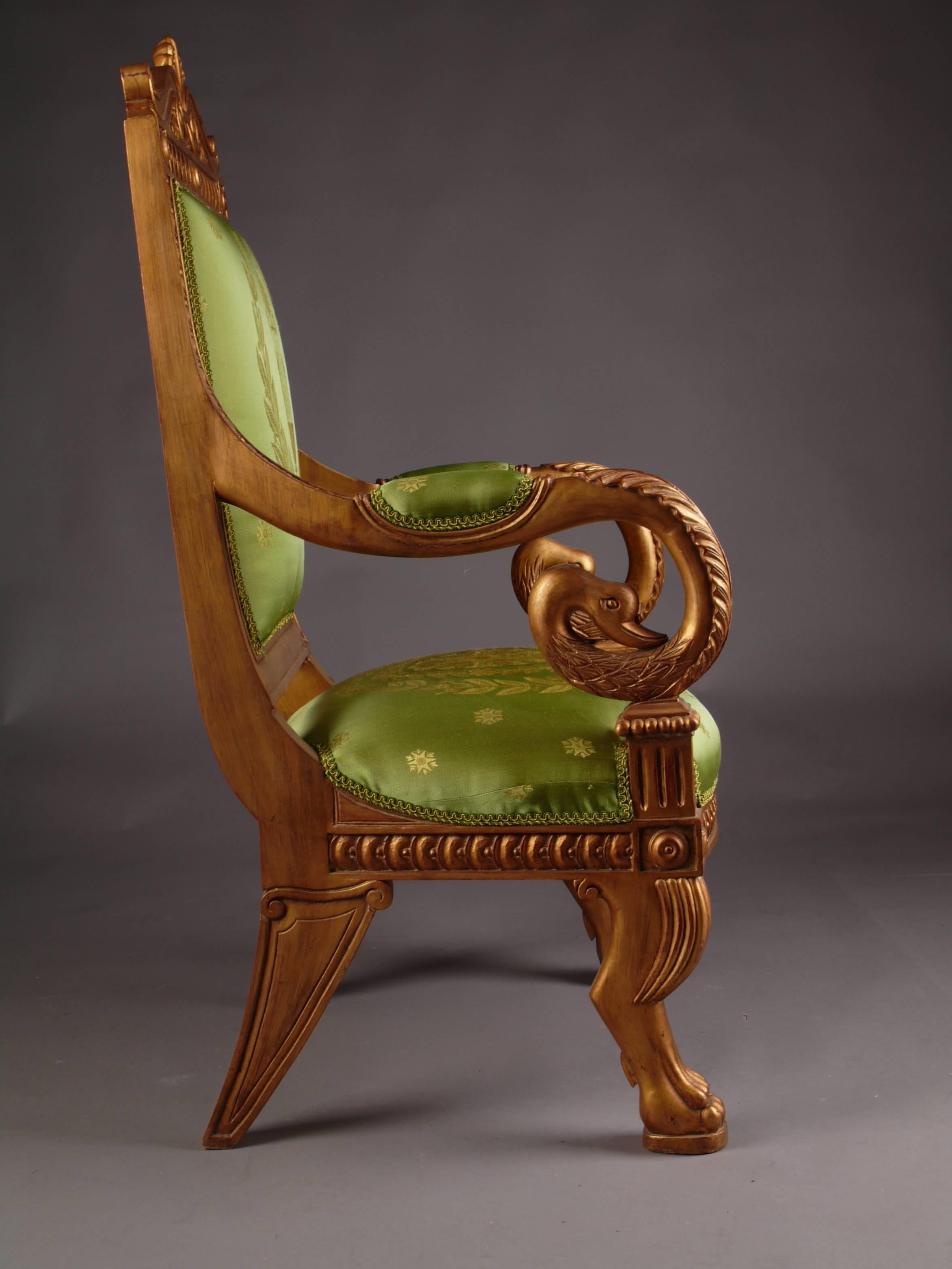 20th Century Napoleonic Swan Chair in the Empire Style Beechwood Poliment Gilded 3