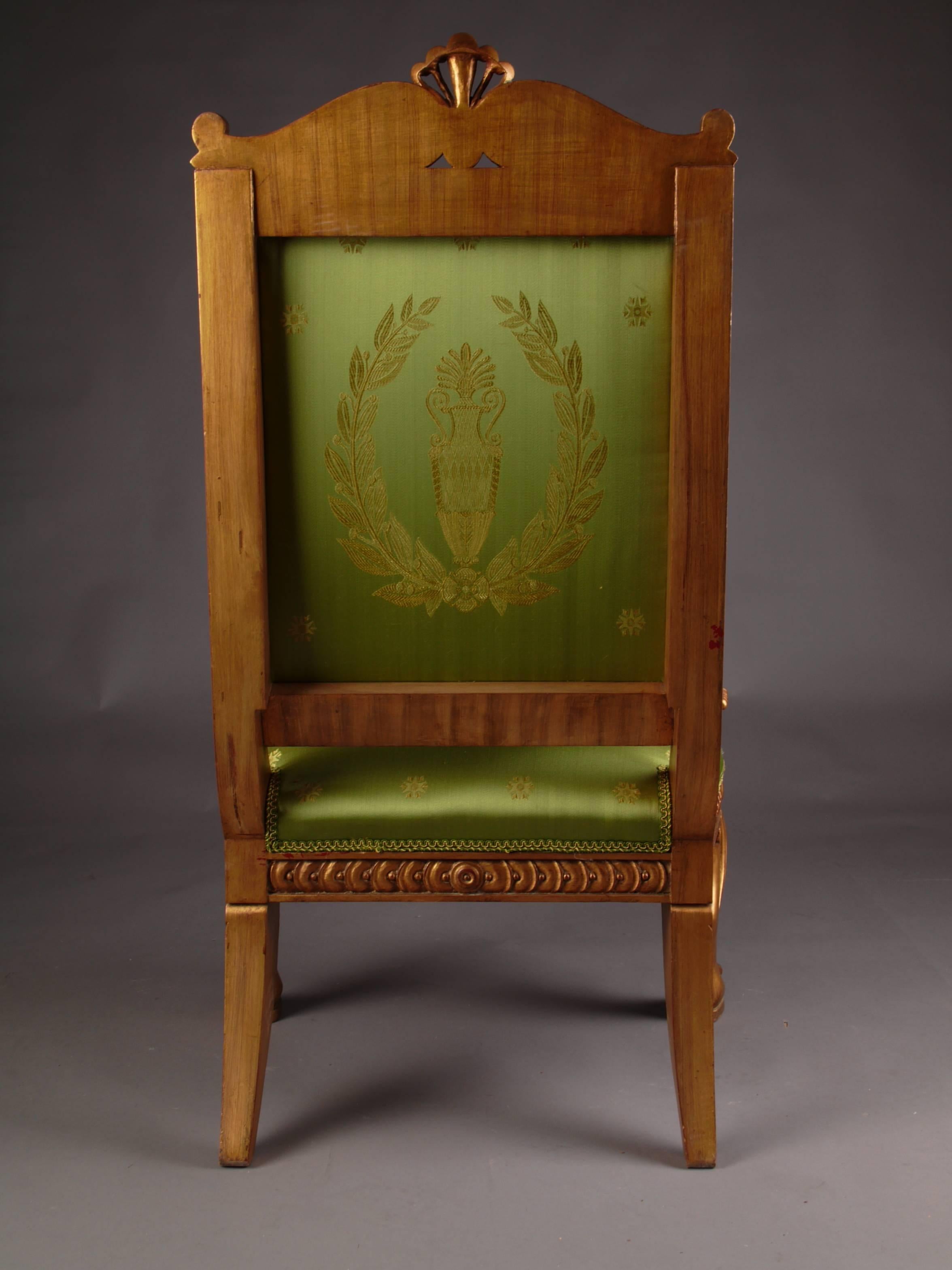 20th Century Napoleonic Swan Chair in the Empire Style Beechwood Poliment Gilded 4