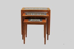 1960s Severin Hansen Jr. Nesting Tables in Oak and Ceramics, Royal Copenhagen