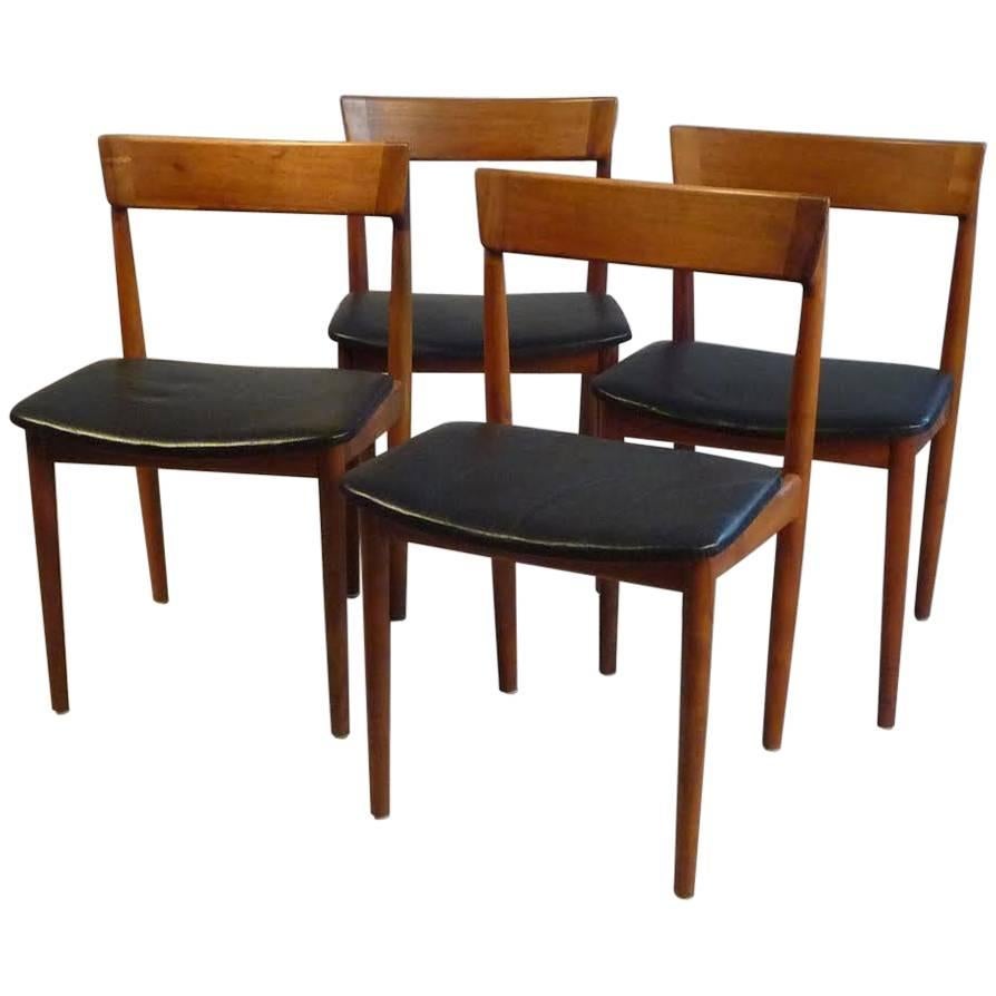 1960s Henry Rosengren Hansen 4 Model 39 Teak Dining Chairs in Teak and Leather