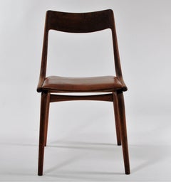 1950s Erik Christiansen Boomerang Chair in Teak and Brown Leather