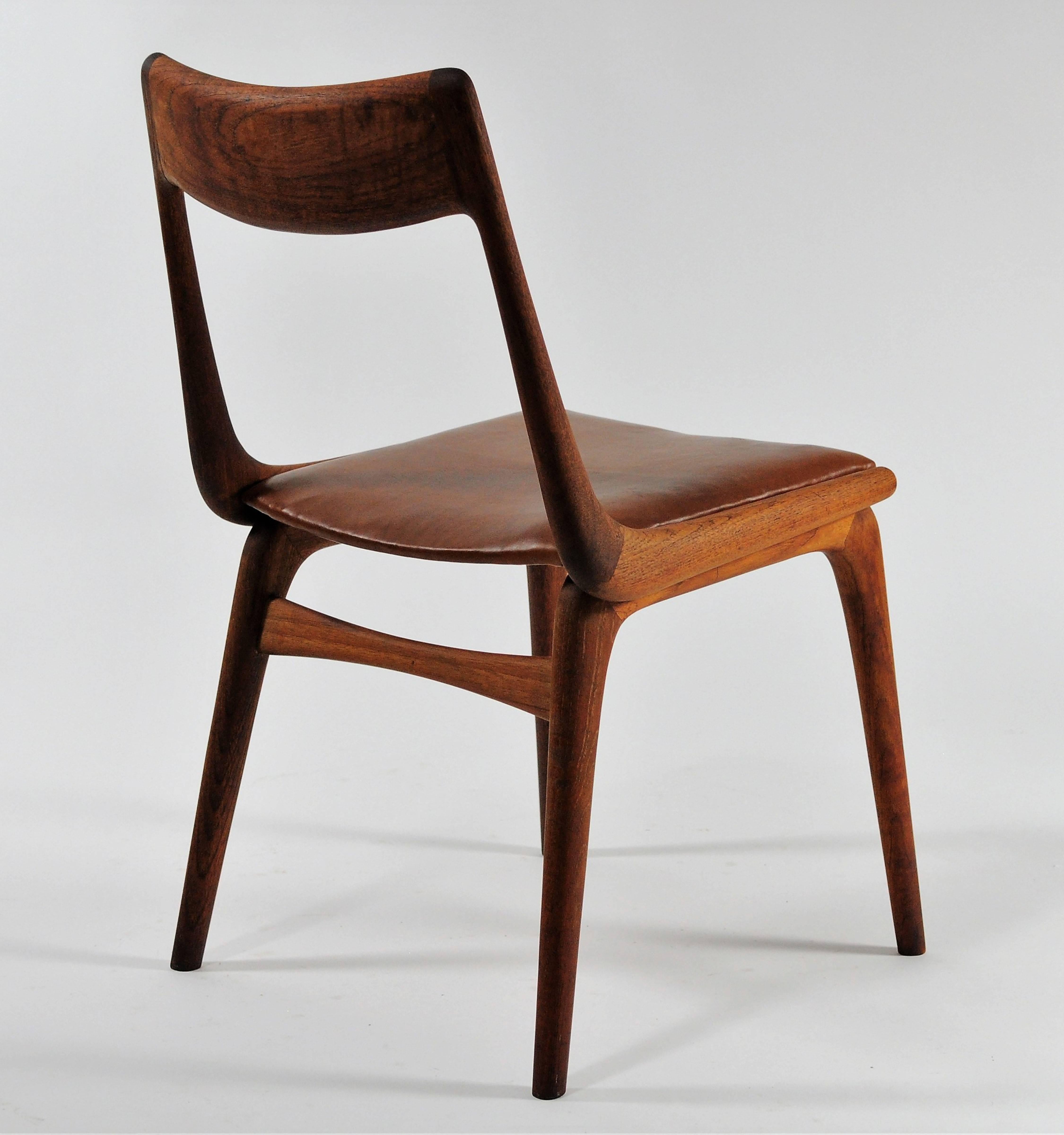 Danish 1950s Erik Christiansen Boomerang Chair in Teak and Brown Leather