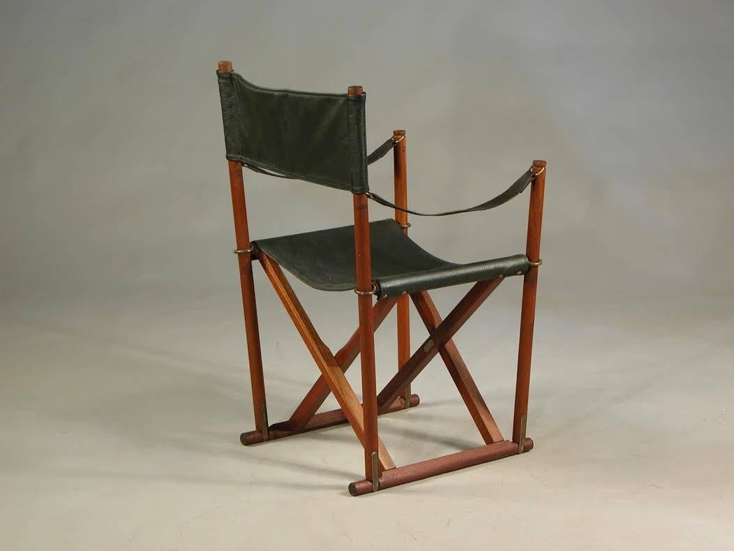 Woodwork 1930s Mogens Koch MK-16 Safari Folding Chairs in Teak, Brass and Black Leather