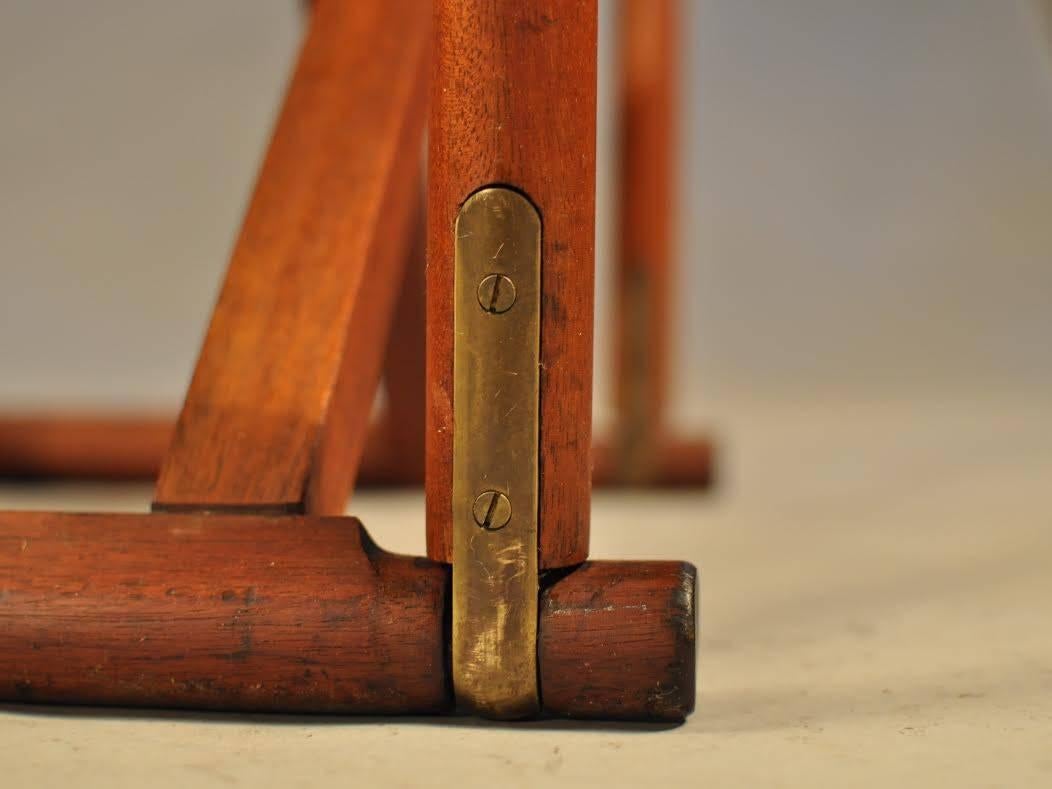 1930s Mogens Koch MK-16 Safari Folding Chairs in Teak, Brass and Black Leather 1