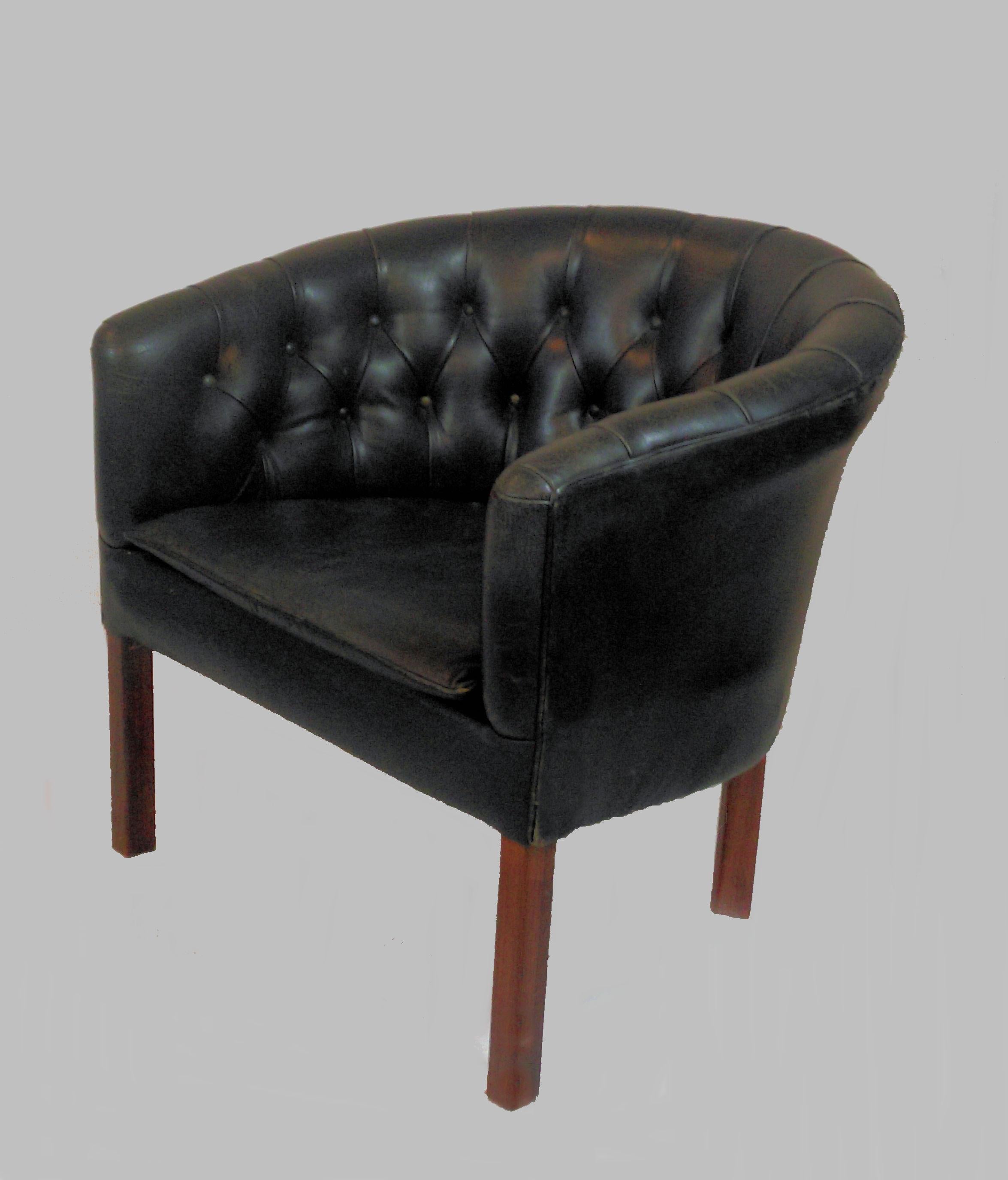 Art Deco 1930s Danish Lounge Chair and Sofa in Black Leather