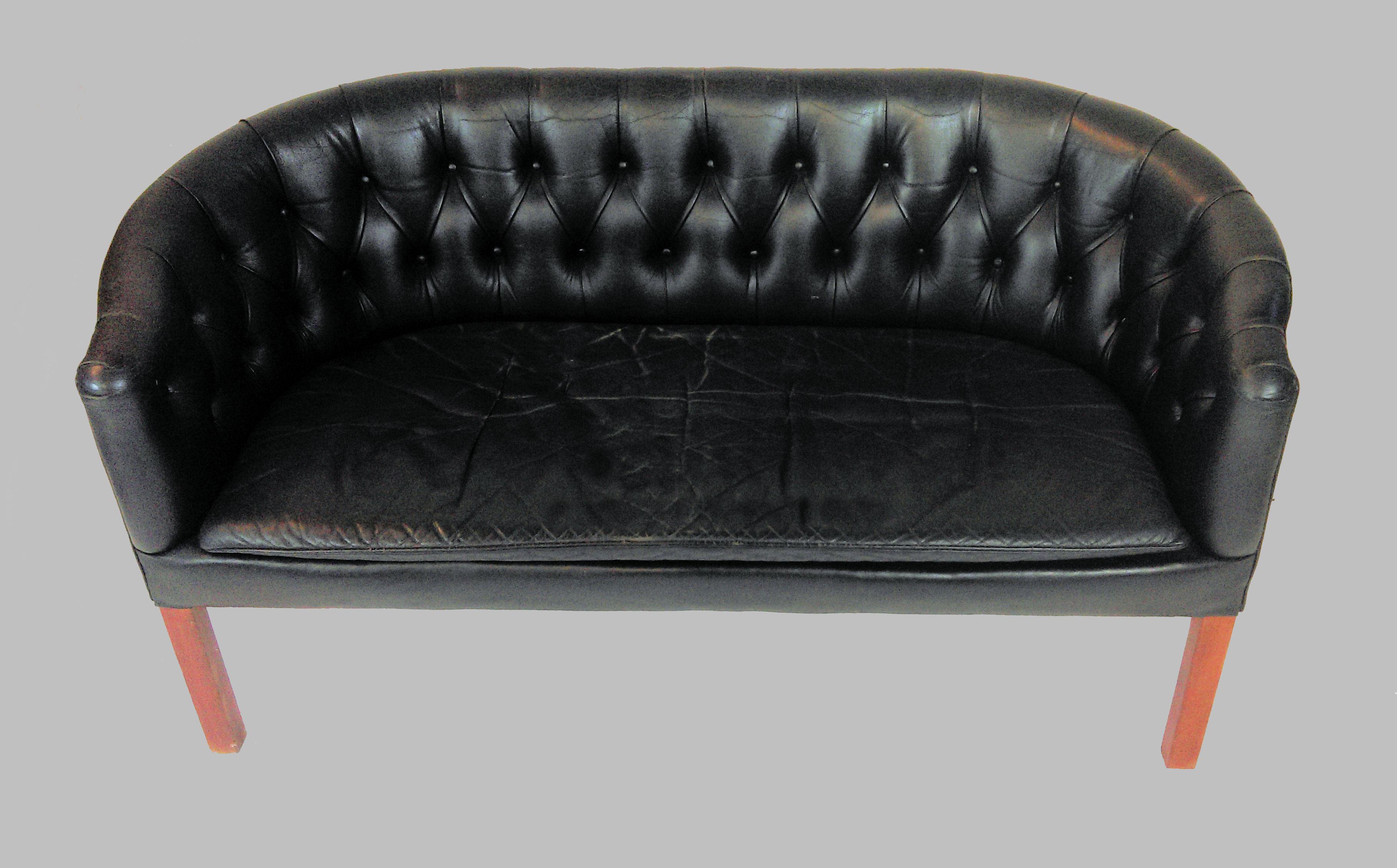 Mid-20th Century 1930s Danish Lounge Chair and Sofa in Black Leather