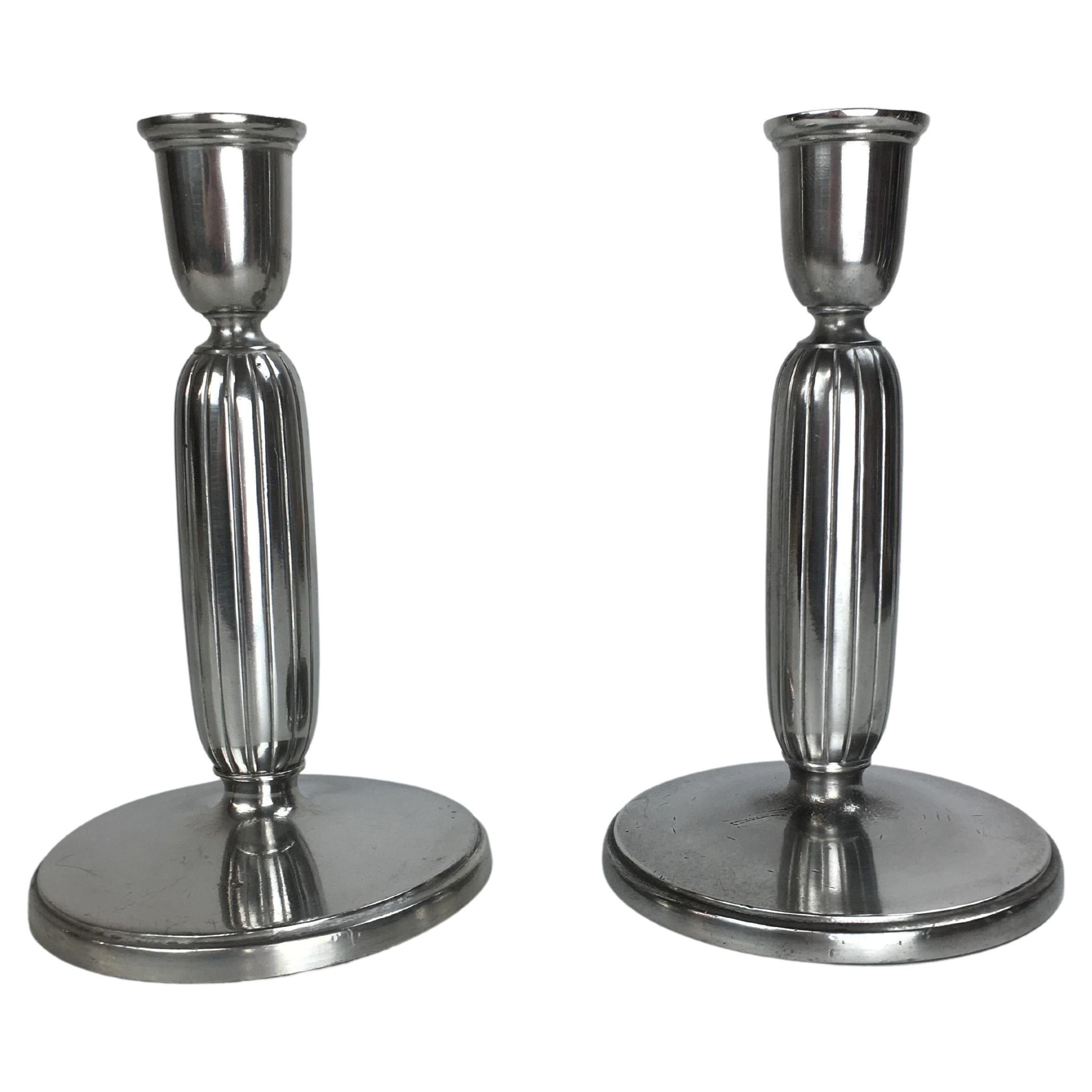 1940s Set of Two Danish Just Andersen Pewter Candle Holders For Sale