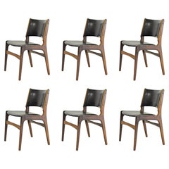 Six Erik Buch Refinished Dining Chairs in Solid Teak, Custom Upholstery