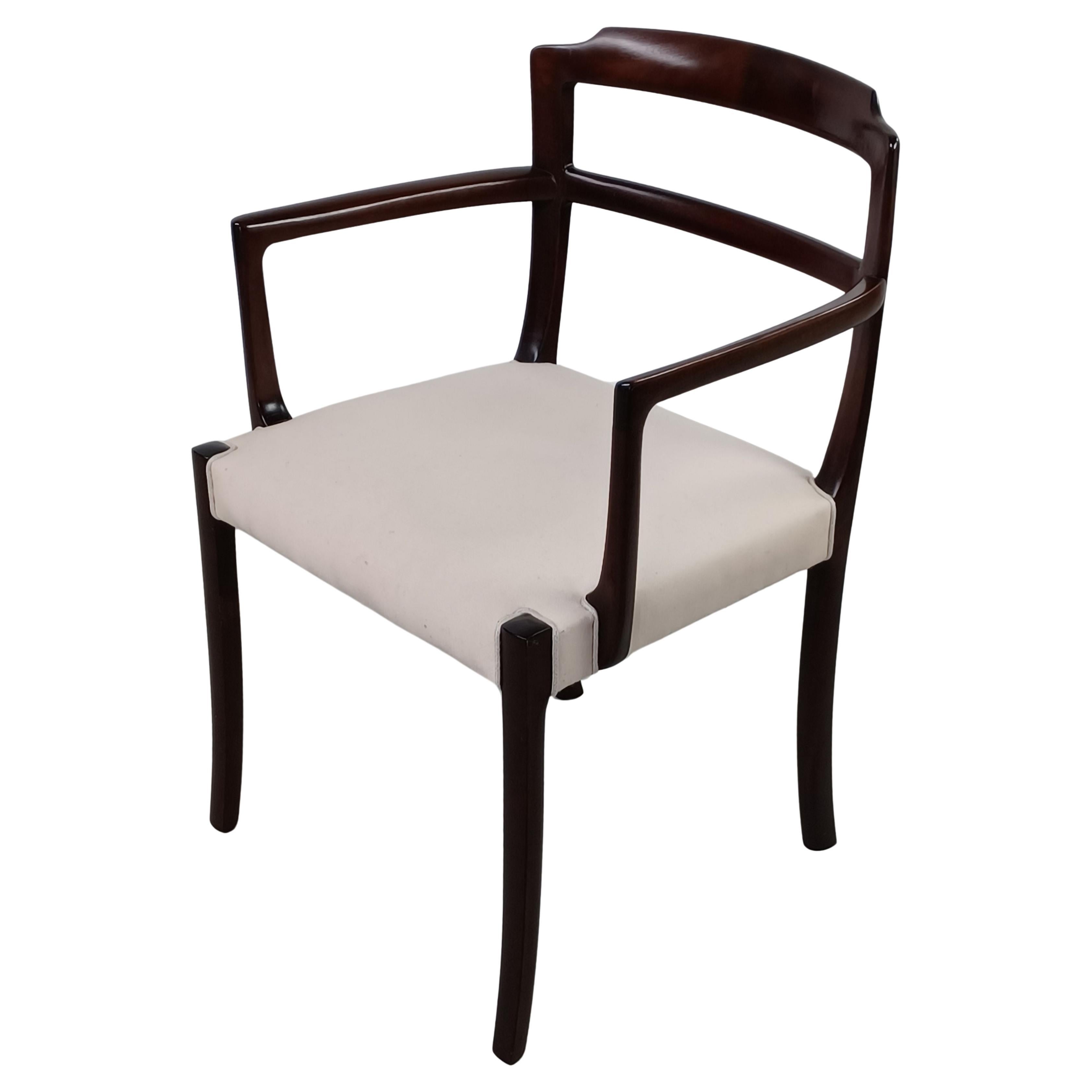 1960's Fully Restored Danish Ole Wanscher Mahogany Arm Chair Custom Upholstery For Sale