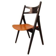 1950´s Patinated Hans Wegner Sawbuck Chair with Original Leather