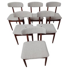 1960s Set of Six Danish Dining Chairs in Teak and Boucle Fabric