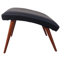 1960's, Refinished Danish Oak Footstool with Leather Upholtery